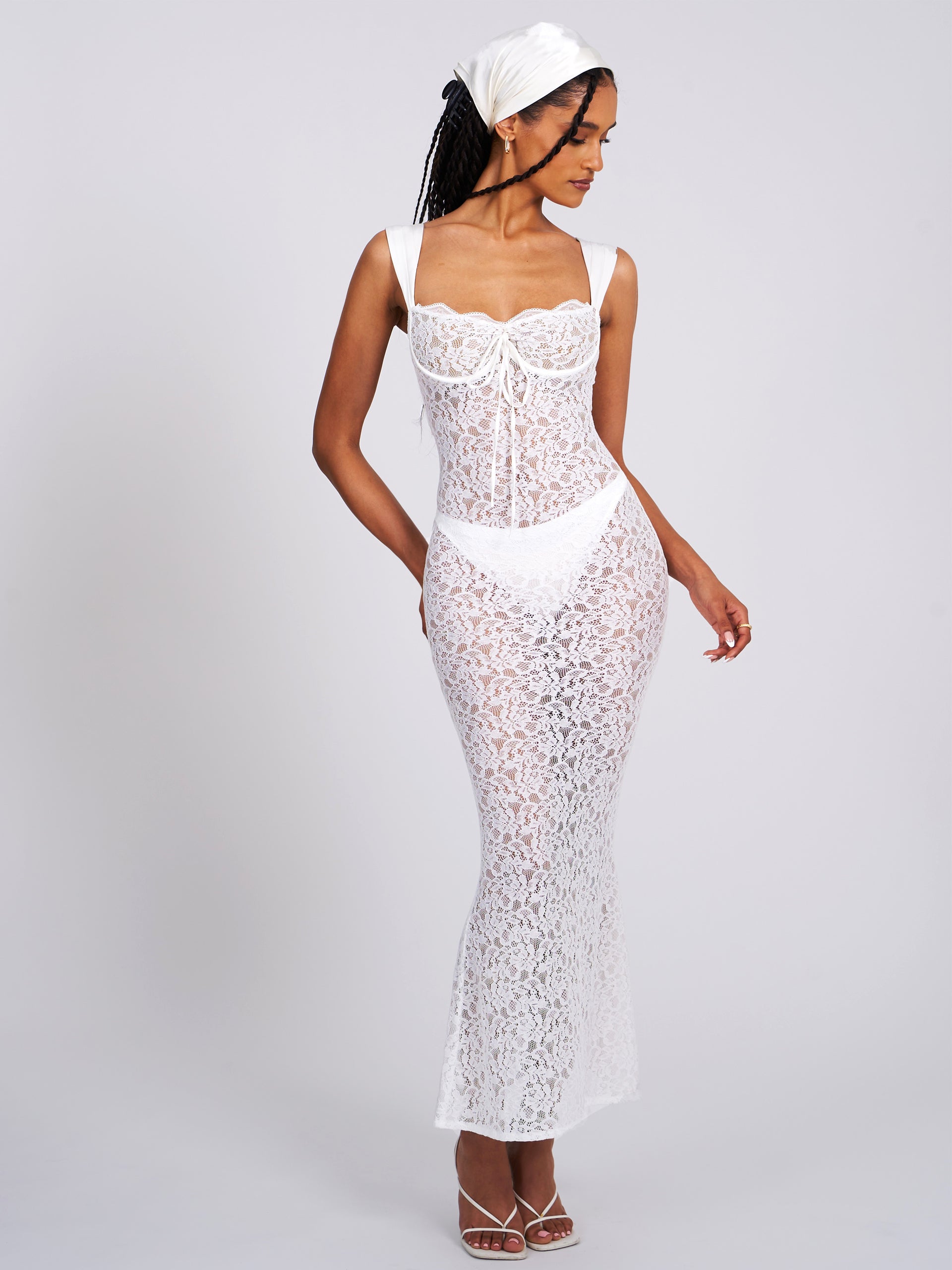 vici white lace dress Blind Date Lace Maxi Dress in Cream main image 1