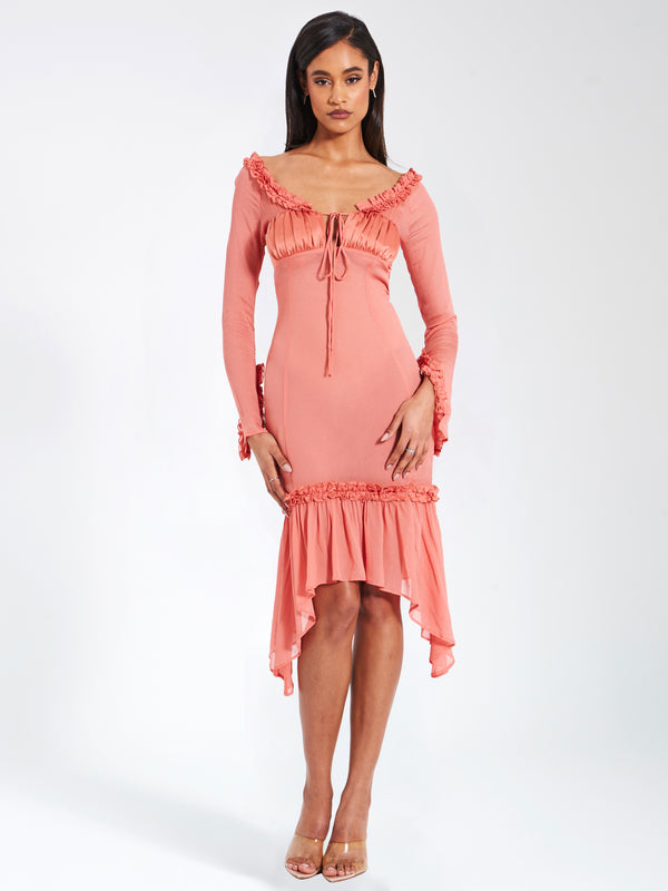 Fiorella Rosy Mauve Satin Rayon Midi Dress