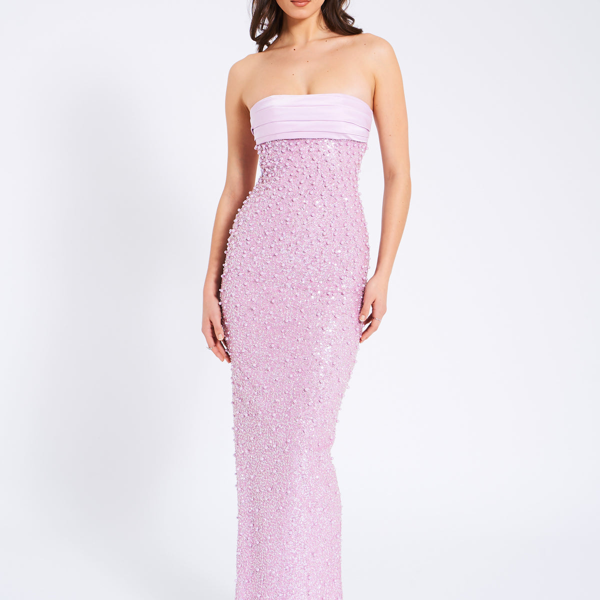 slim fit dress slacks Miss Circle Women's Lainey Gold Satin Sequin Pearls Beaded Maxi Dress
