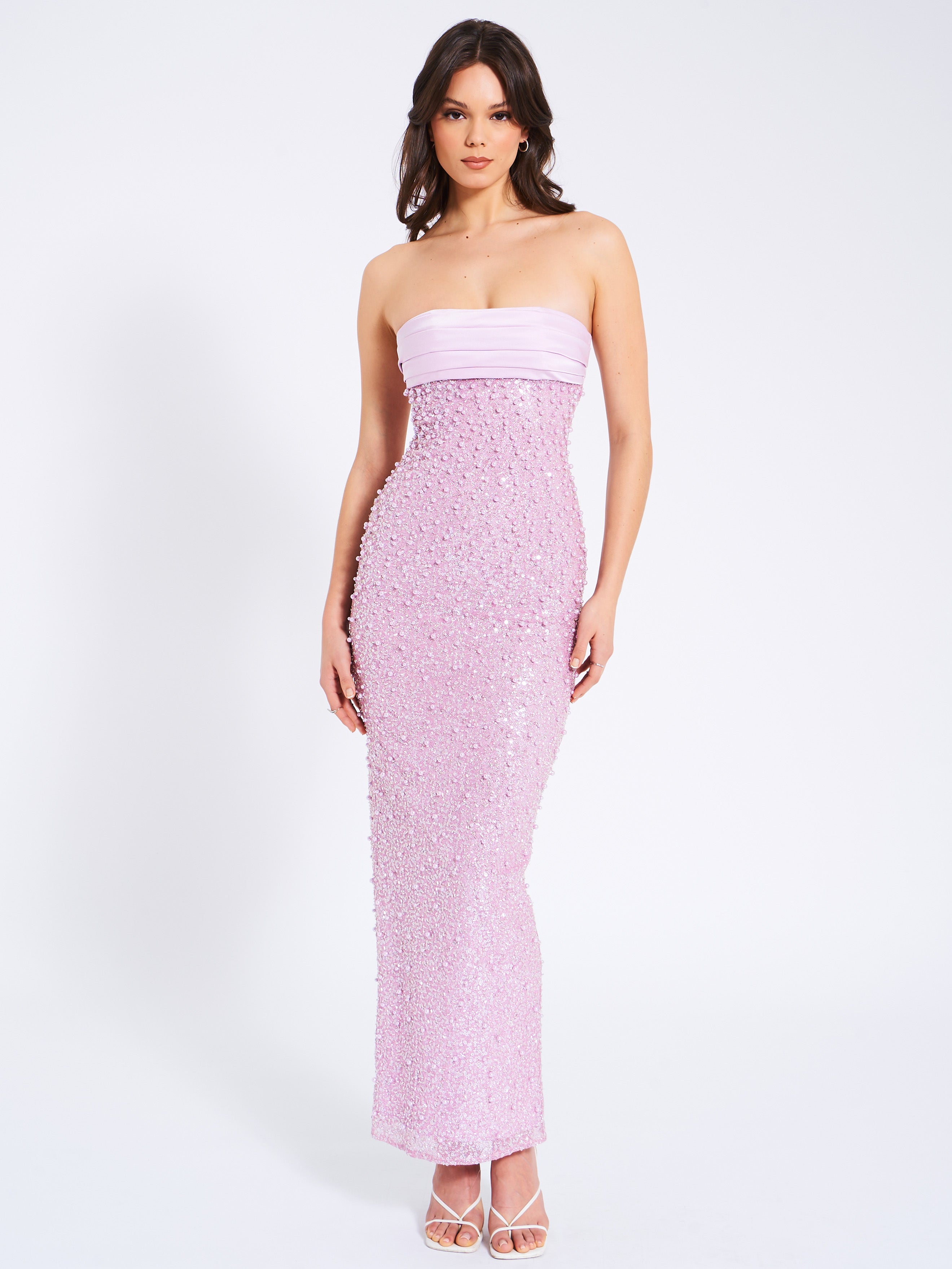 Miss Circle Women Lainey Purple Satin Sequin Pearls Beaded Maxi Dress Miss Circle Women Lainey Purple Satin Sequin Pearls Beaded Maxi Dress