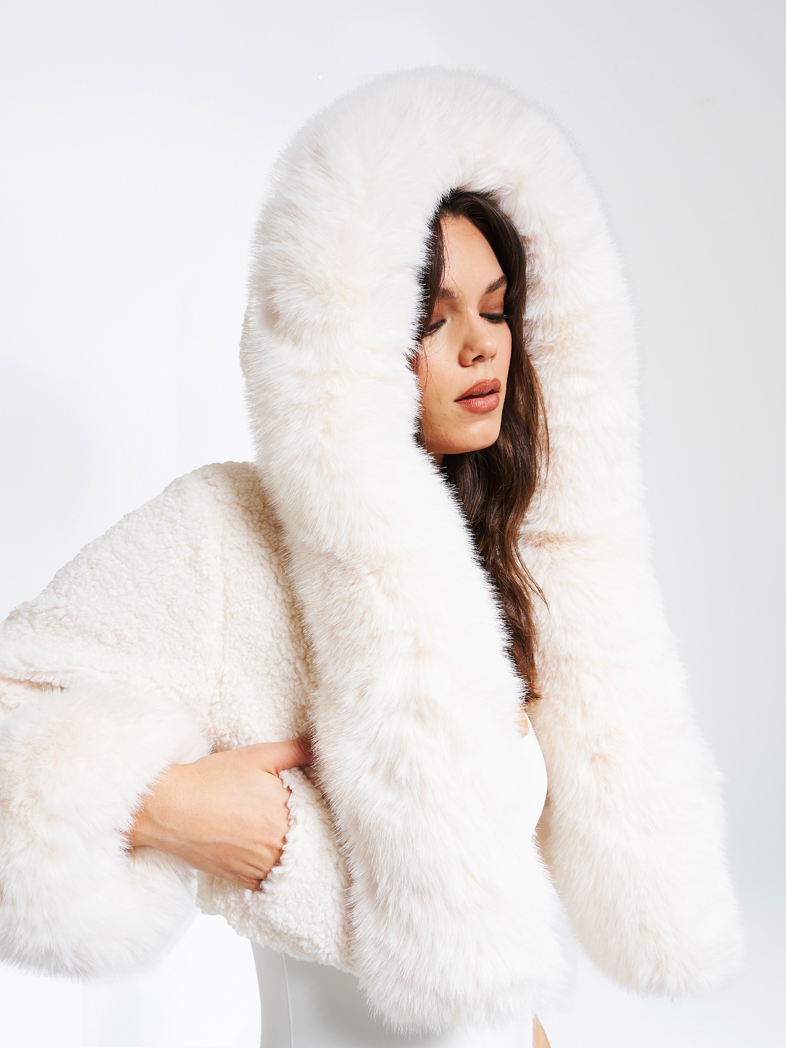 Kali Cropped Faux Fur Jacket With Hood