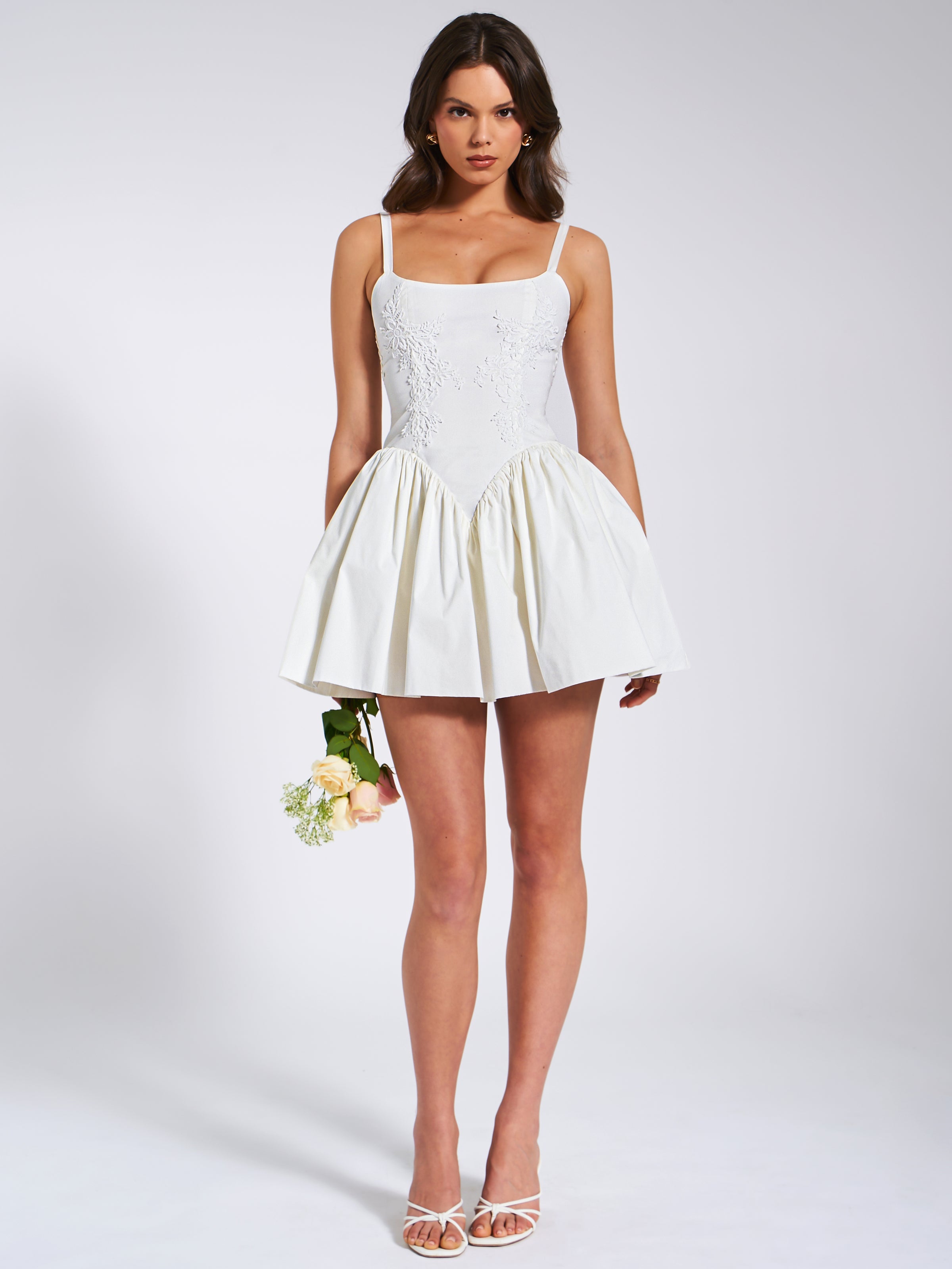 Kadi White Cotton Poplin Drop Waist Corset Mini Dress