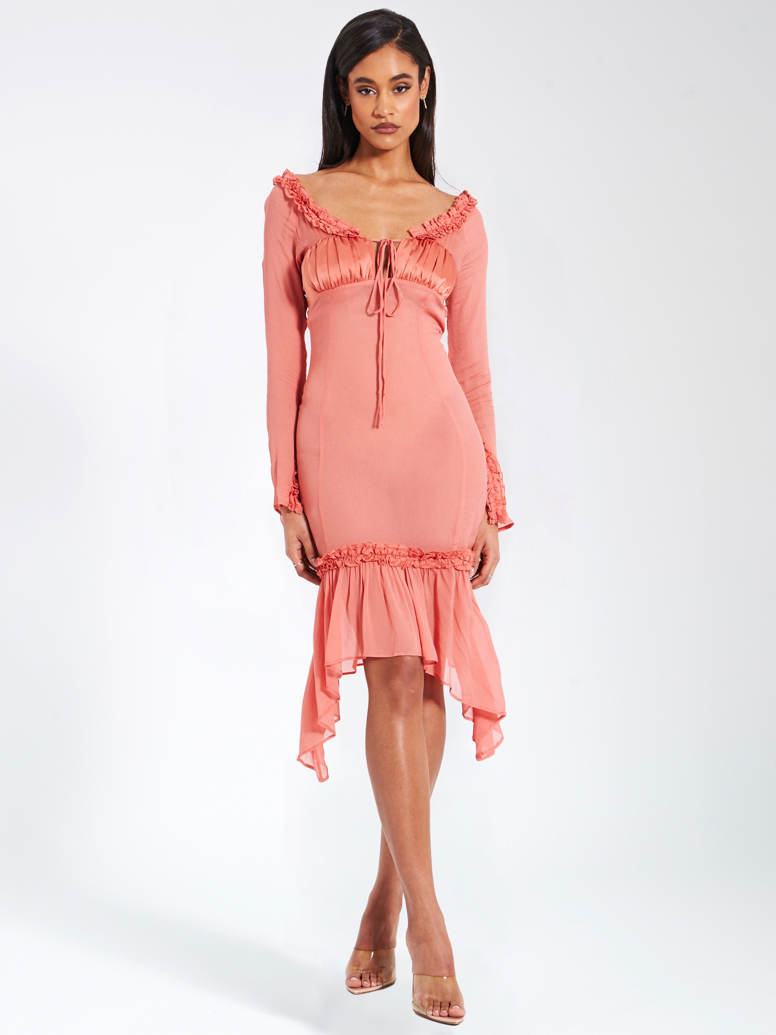 Miss Circle Women Fiorella Rosy Mauve Satin Rayon Midi Dress