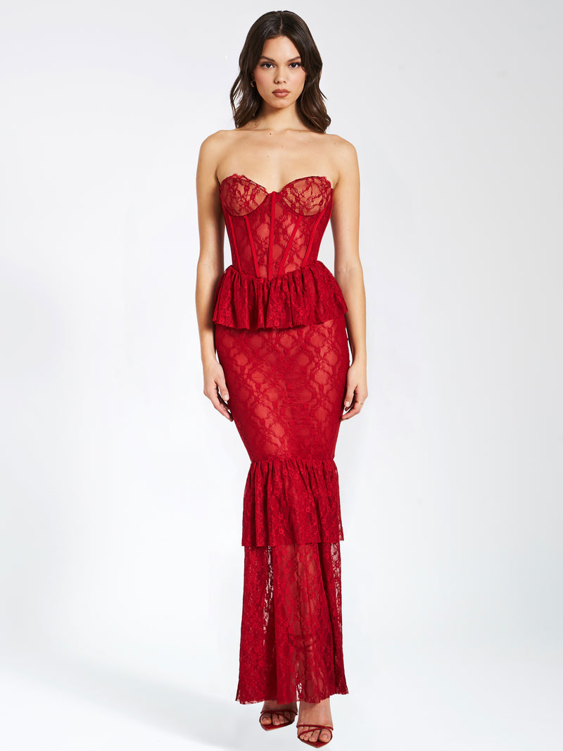 Elegant Diamond Corset Satin Maxi Dress Burgundy main image 0