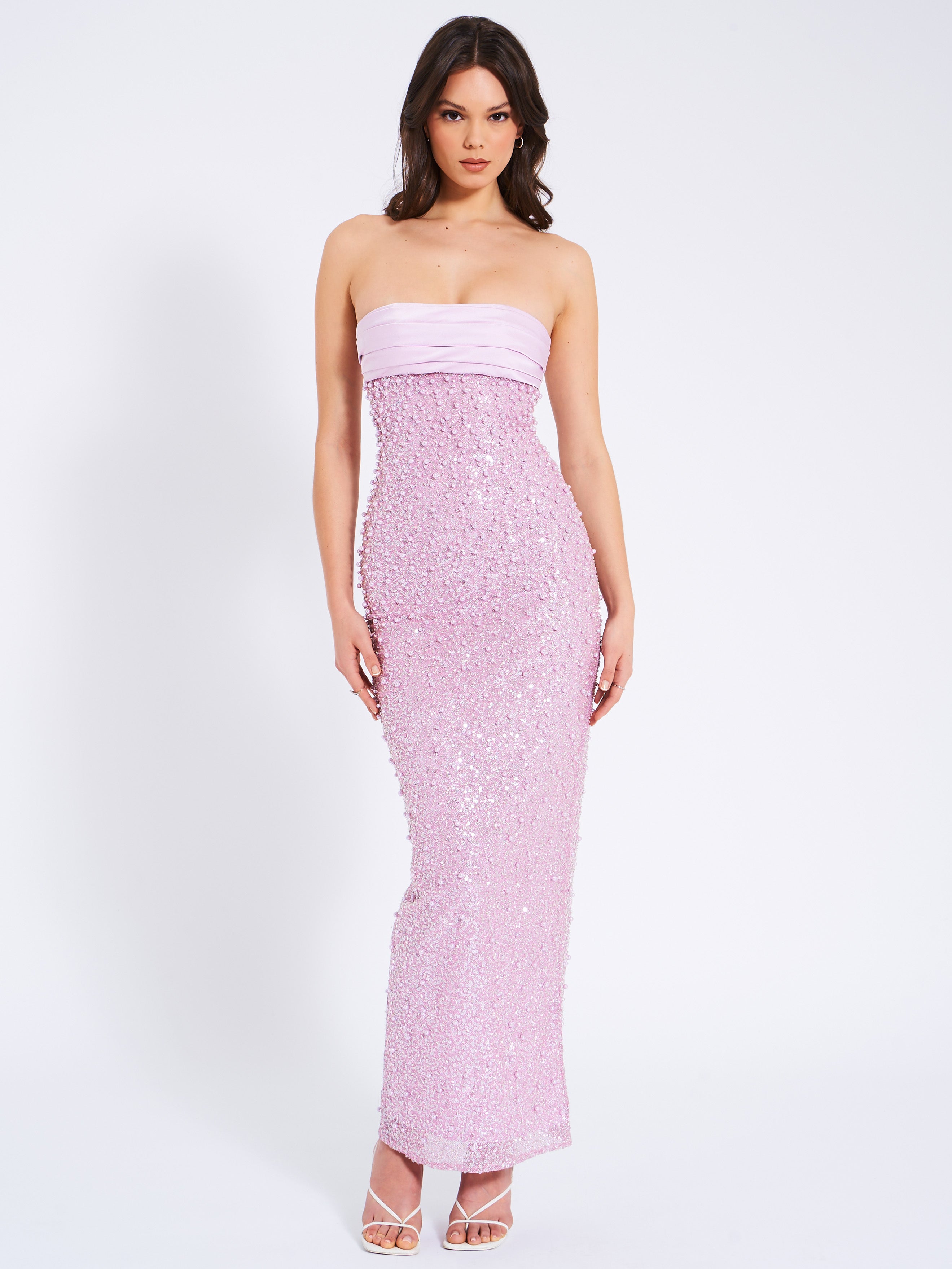 Miss Circle Women Lainey Purple Satin Sequin Pearls Beaded Maxi Dress Miss Circle Women Lainey Purple Satin Sequin Pearls Beaded Maxi Dress