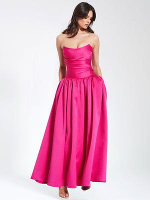 Walterina Fuchsia Satin Strapless Drop Waist Corset Gown main image 0