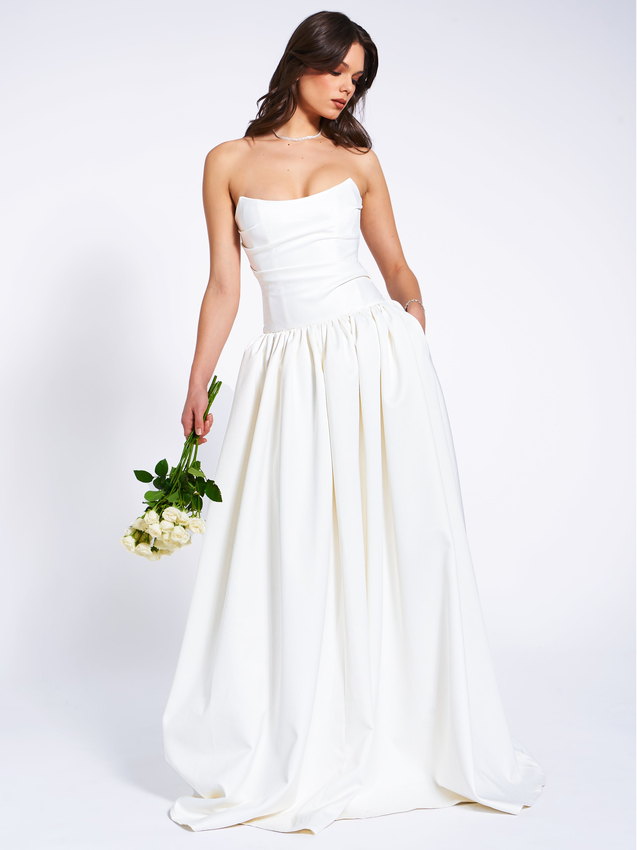Umay White Drop Waist Satin Corset Bridal Gown – Miss Circle