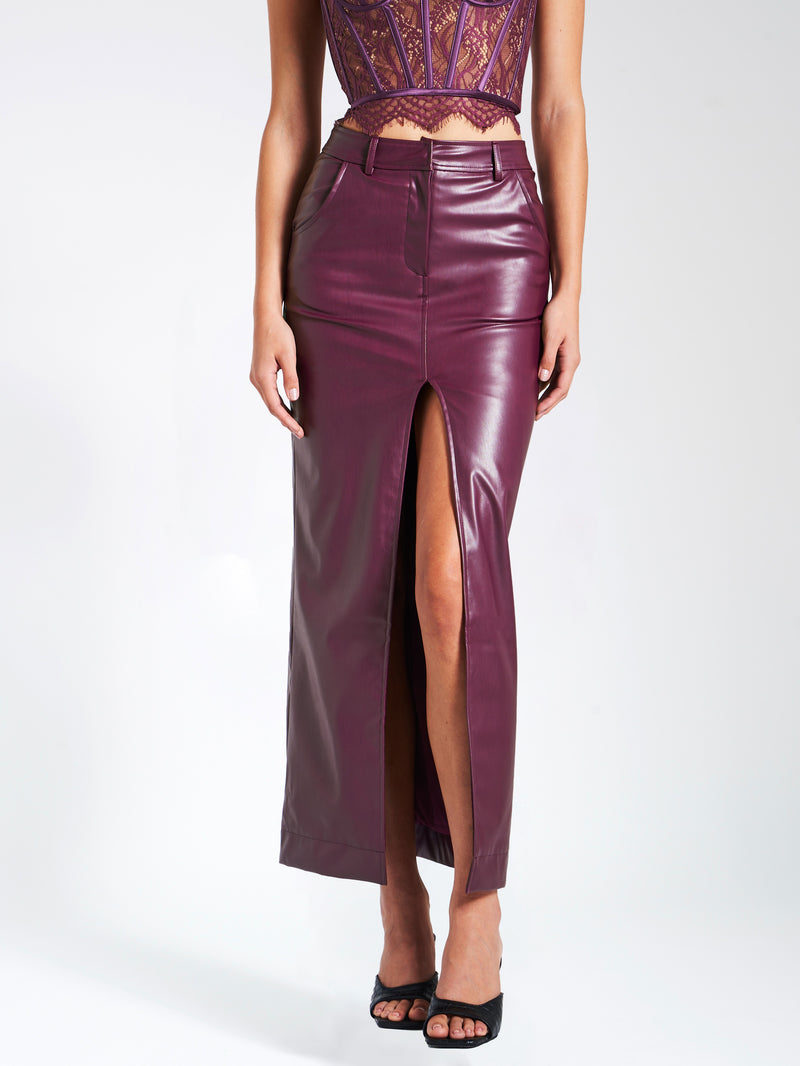 Noya Purple Front Slit Vegan Leather Skirt – Miss Circle