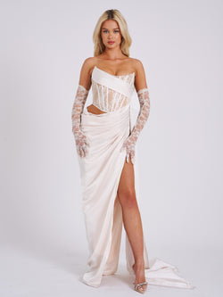 PEARL WHITE LACE SATIN CORSET GOWN – DDMINE