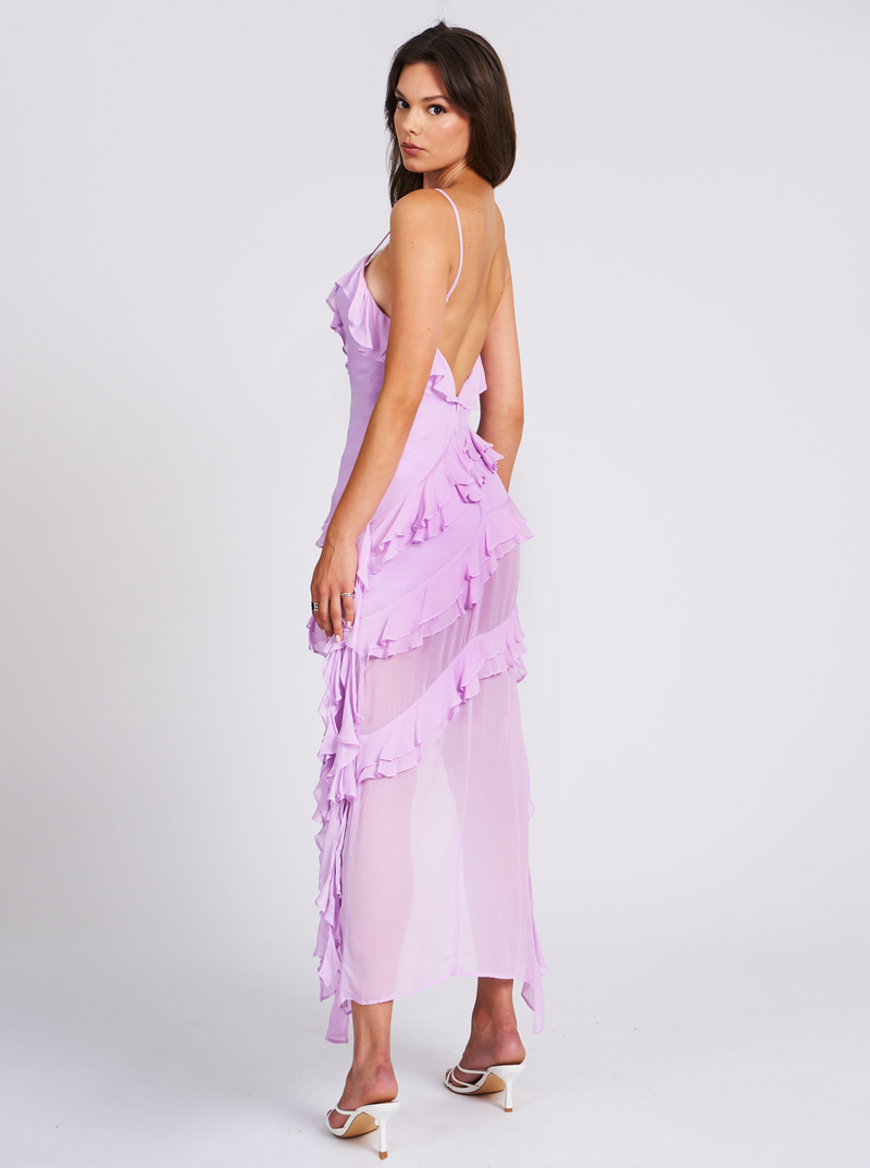 Theodora Lilac Rayon Ruffle Maxi Dress