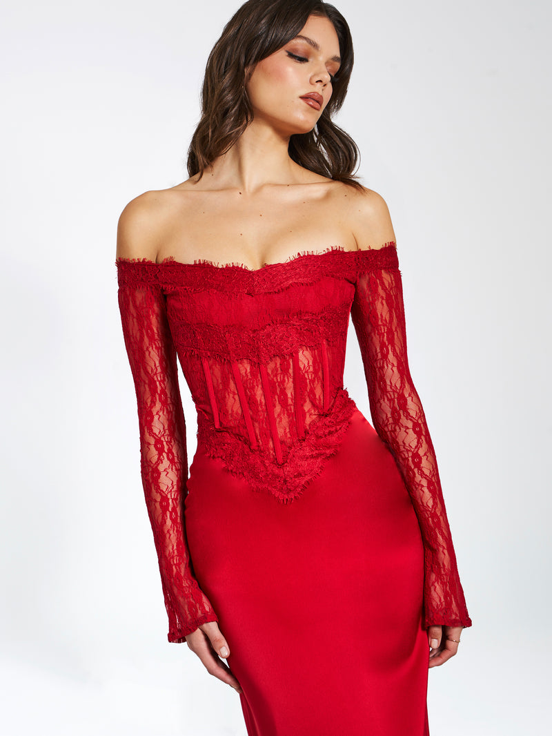 RED SATIN & LACE TOP – Missus