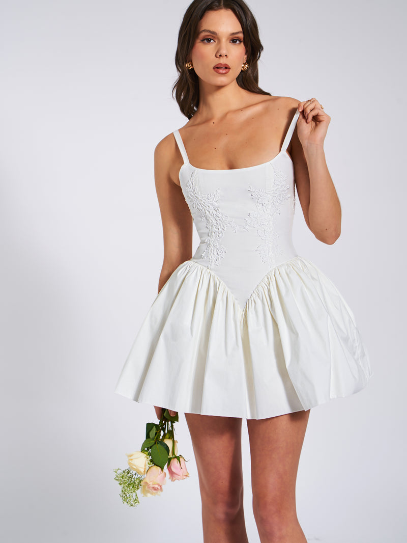 Kadi White Cotton Drop Waist Corset Mini Dress – Miss Circle