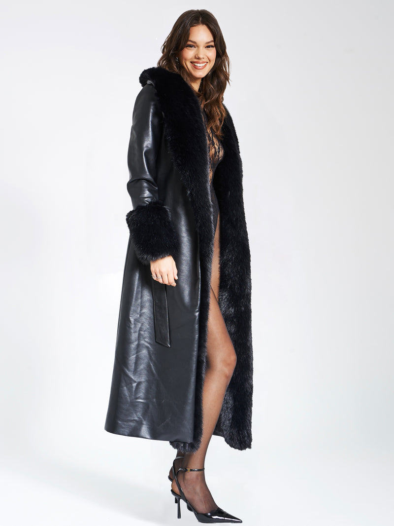 black faux fur black belted short coat – Entire Desire