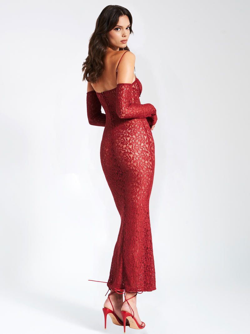 Show Stopping Burgundy Sheer Lace Long Sleeve Bodysuit  Long sleeve lace  maxi dress, Long sleeve lace, Lace maxi dress