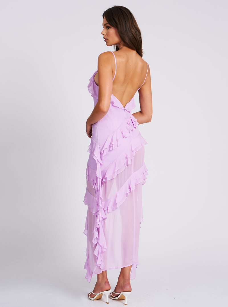 Theodora Lilac Rayon Ruffle Maxi Dress