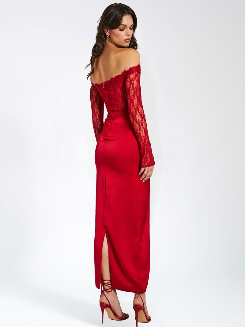 Quin Red Lace Corset Maxi Dress – HOUSE OF SHE