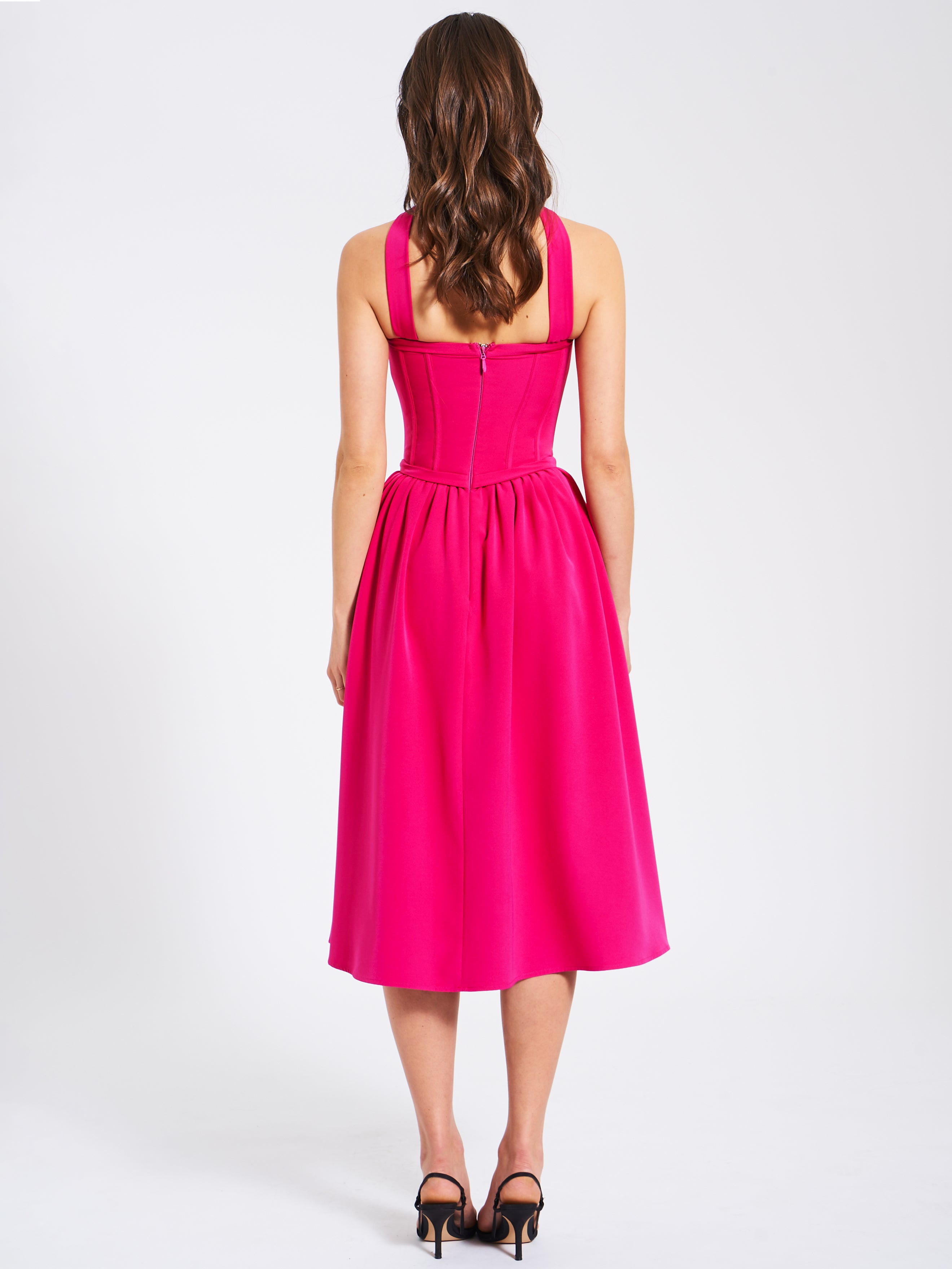 Maia Fuchsia Halter Neck Corset Midi Sundress