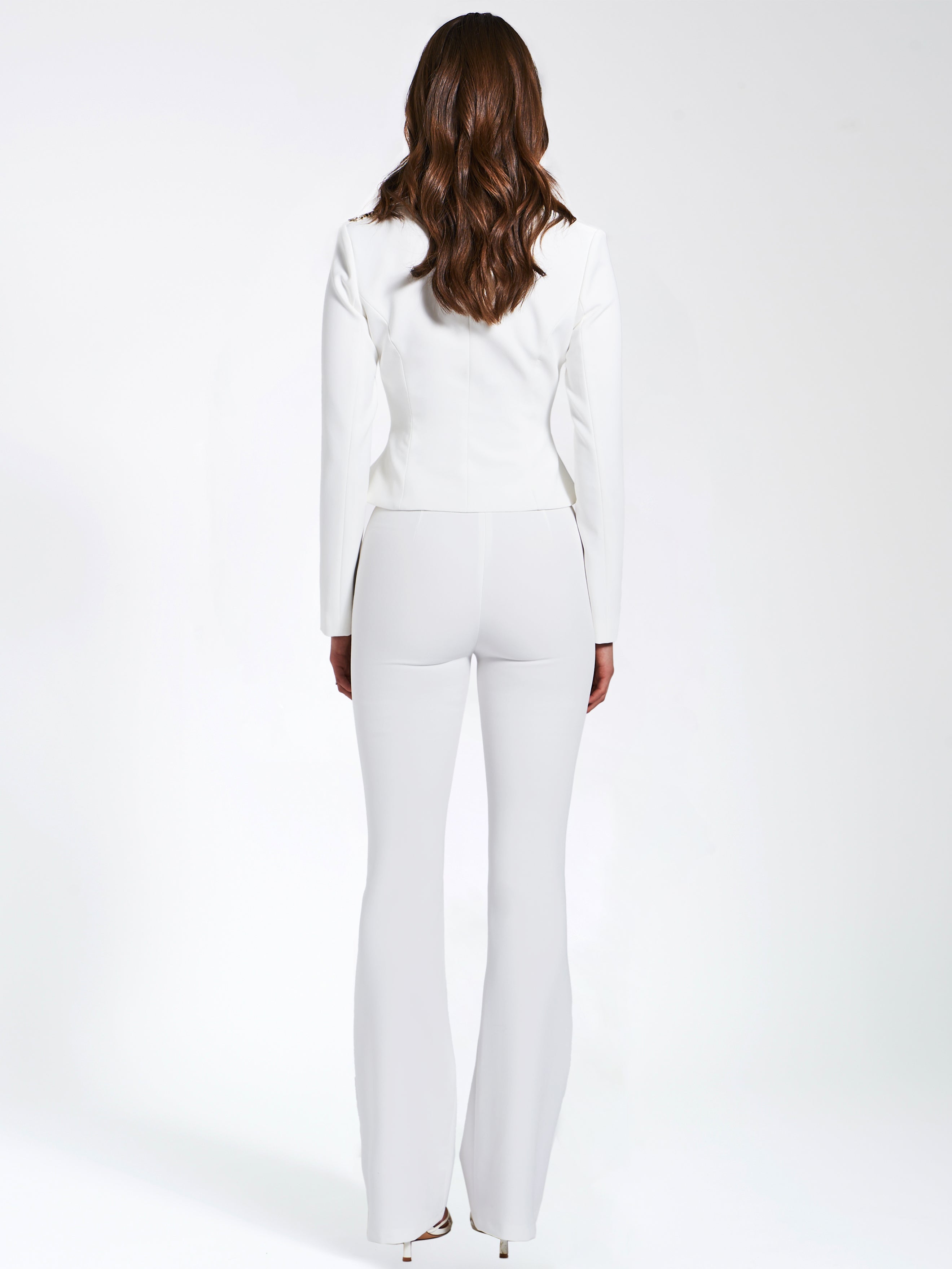 Waleria White Stretch Crepe Flare Pants