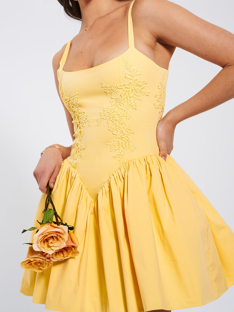Kadi Yellow Cotton Corset Mini Dress