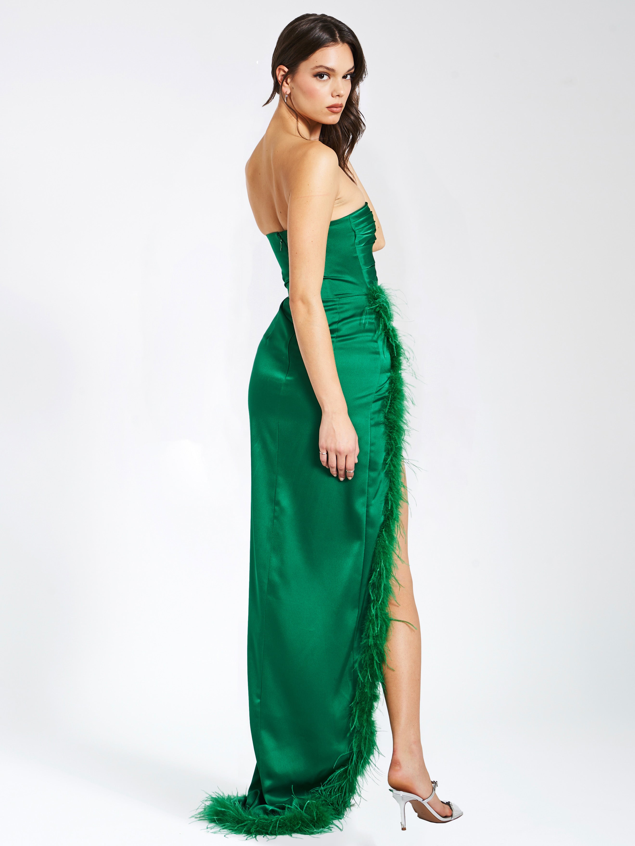Miss Circle Women Perrin Emerald Green Feather Dress High Slit Gown Miss Circle Women Perrin Emerald Green Feather Dress High Slit Gown