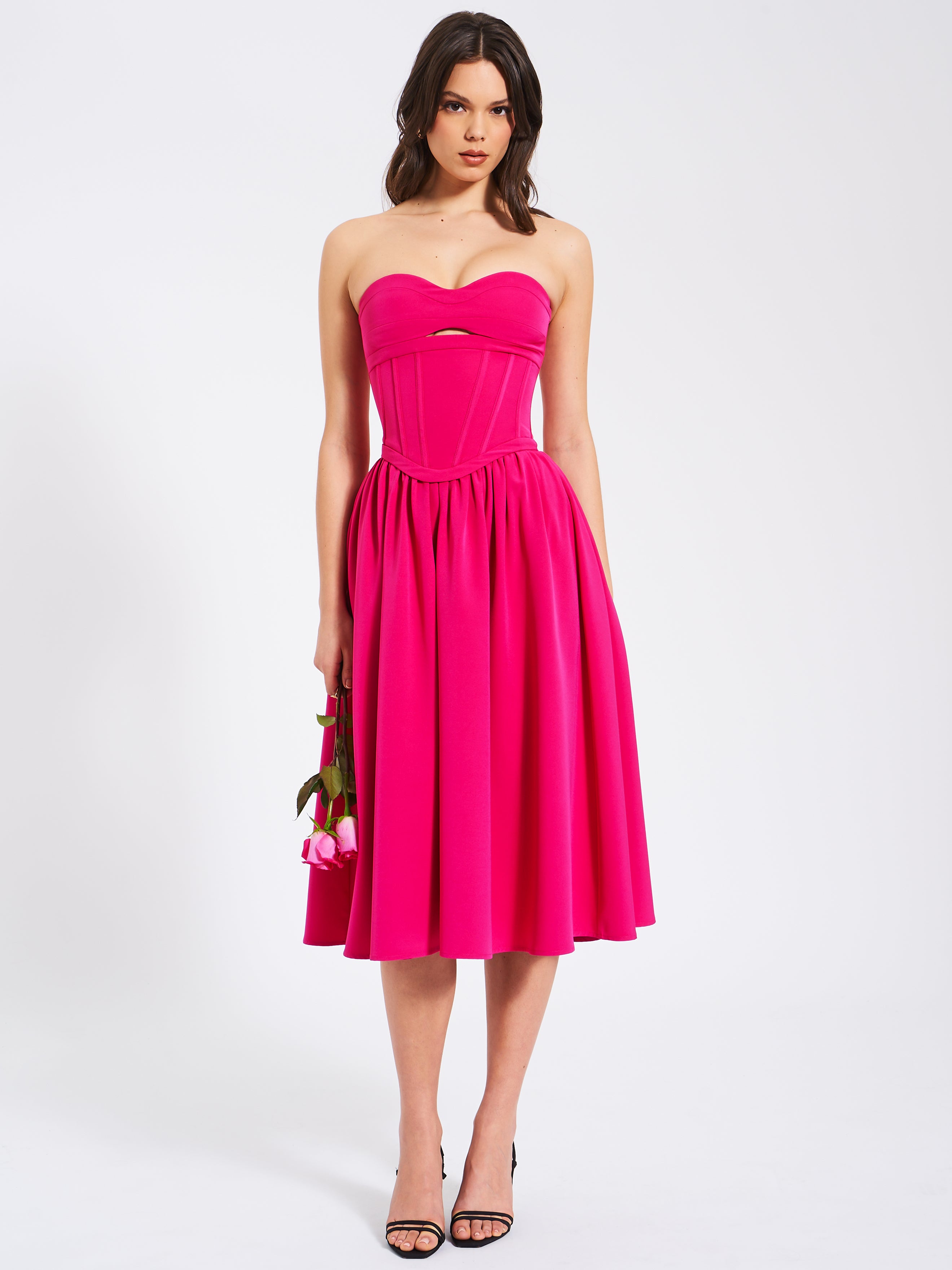 Maia Fuchsia Halter Neck Corset Midi Sundress