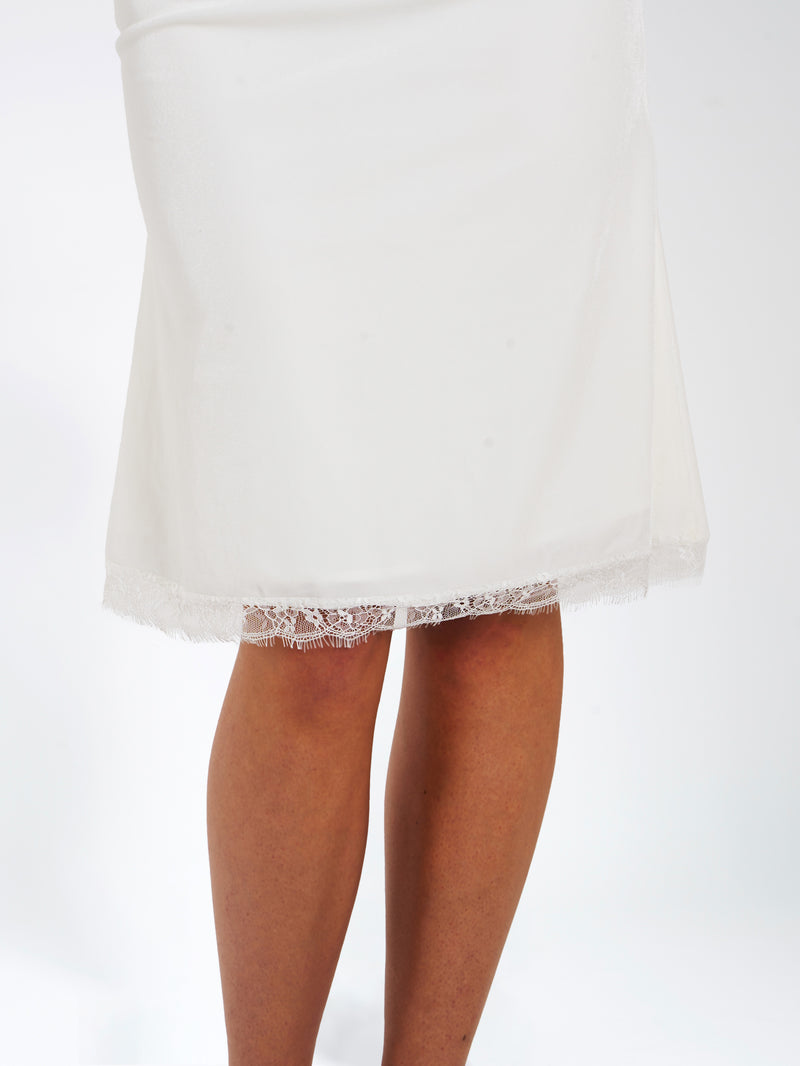 Lorraine White Velvet Skirt With Lace Trim