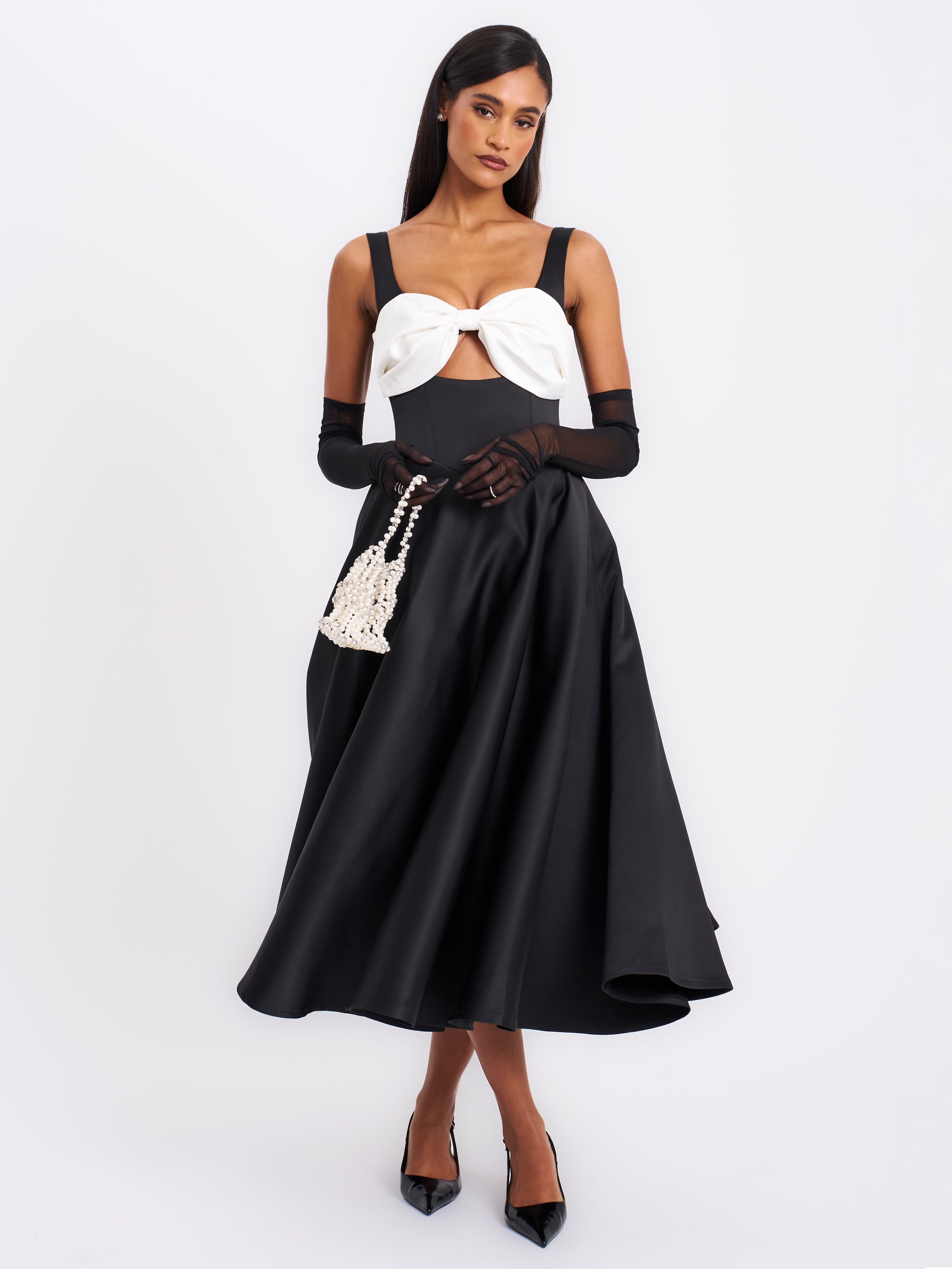 Edda Black Maxi Gown with White Bow