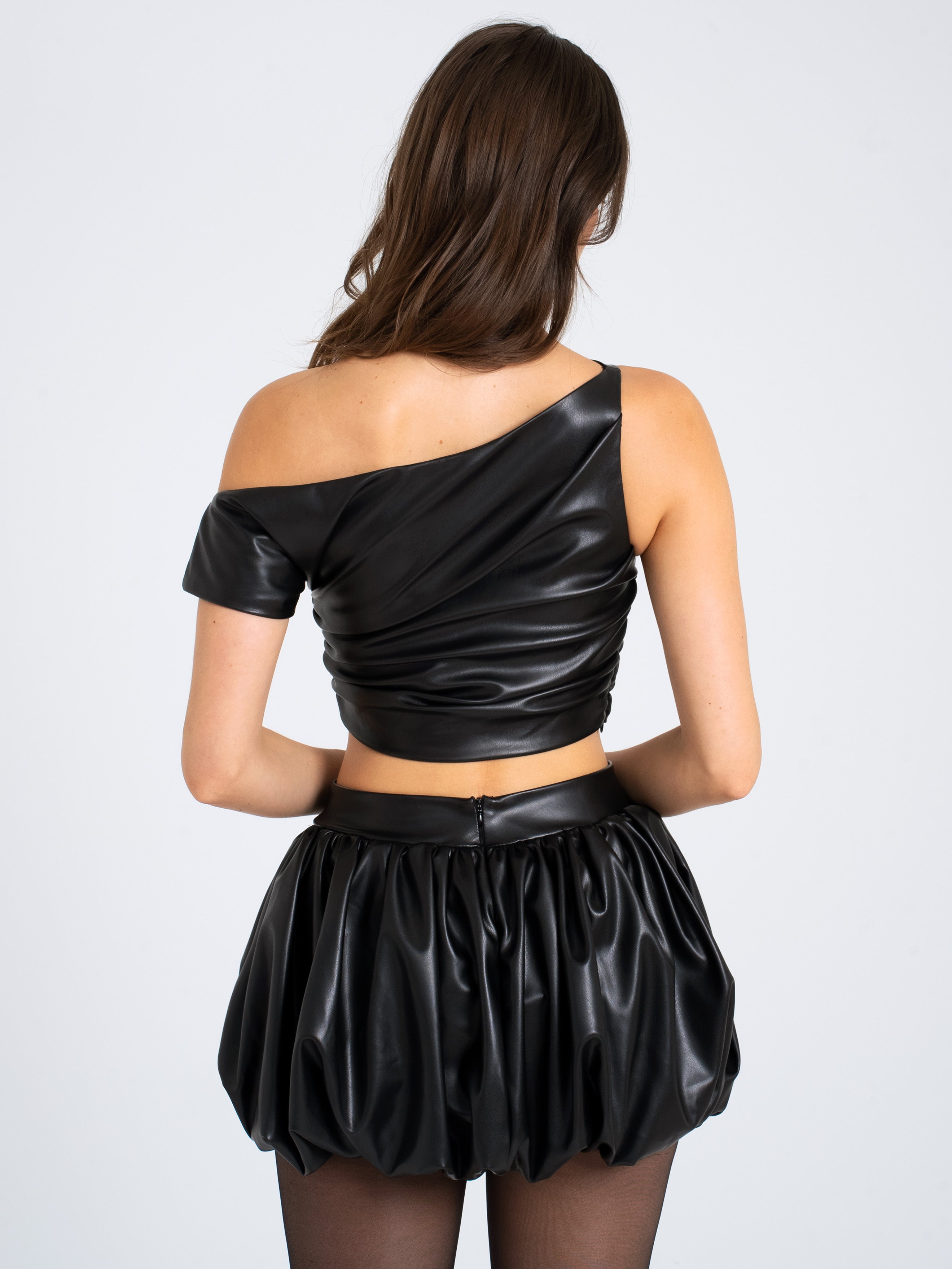 Yuna Vegan Leather Bubble Hem Skirt