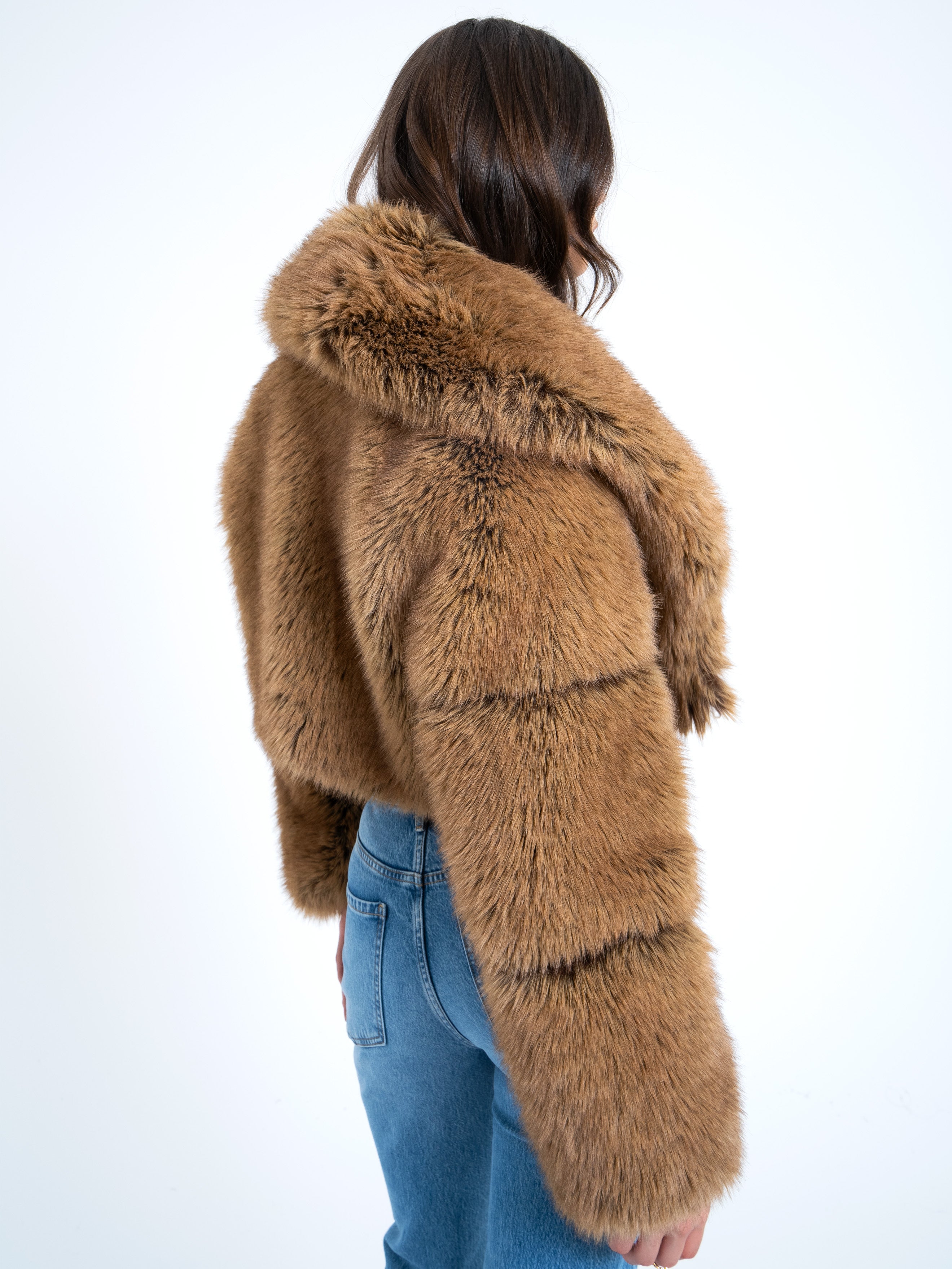 Yadavi Brown Vegan Fur Cropped Jacket