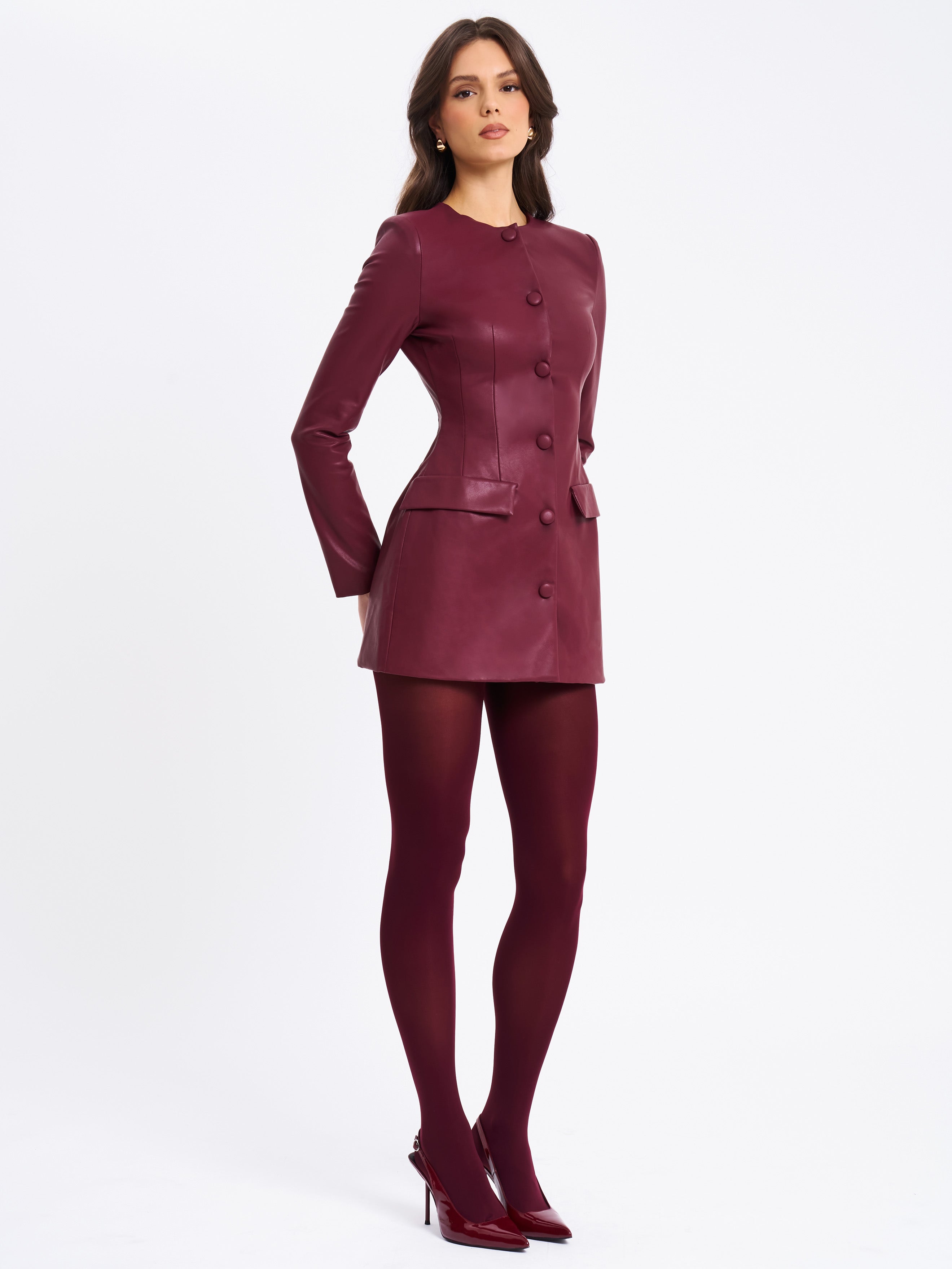 Baila Burgundy Vegan Leather Blazer Mini Dress