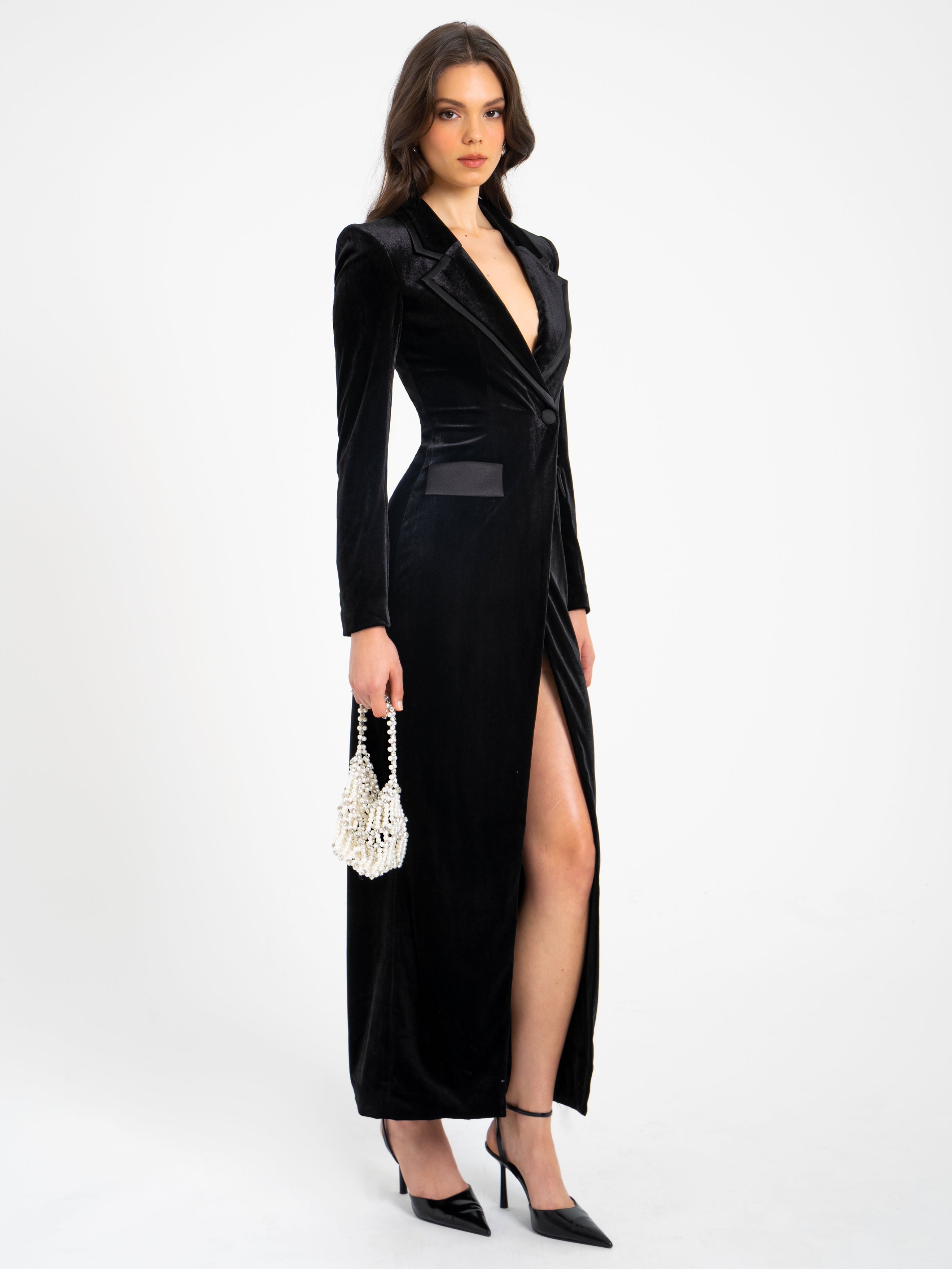 Willow Velvet High Slit Blazer Gown