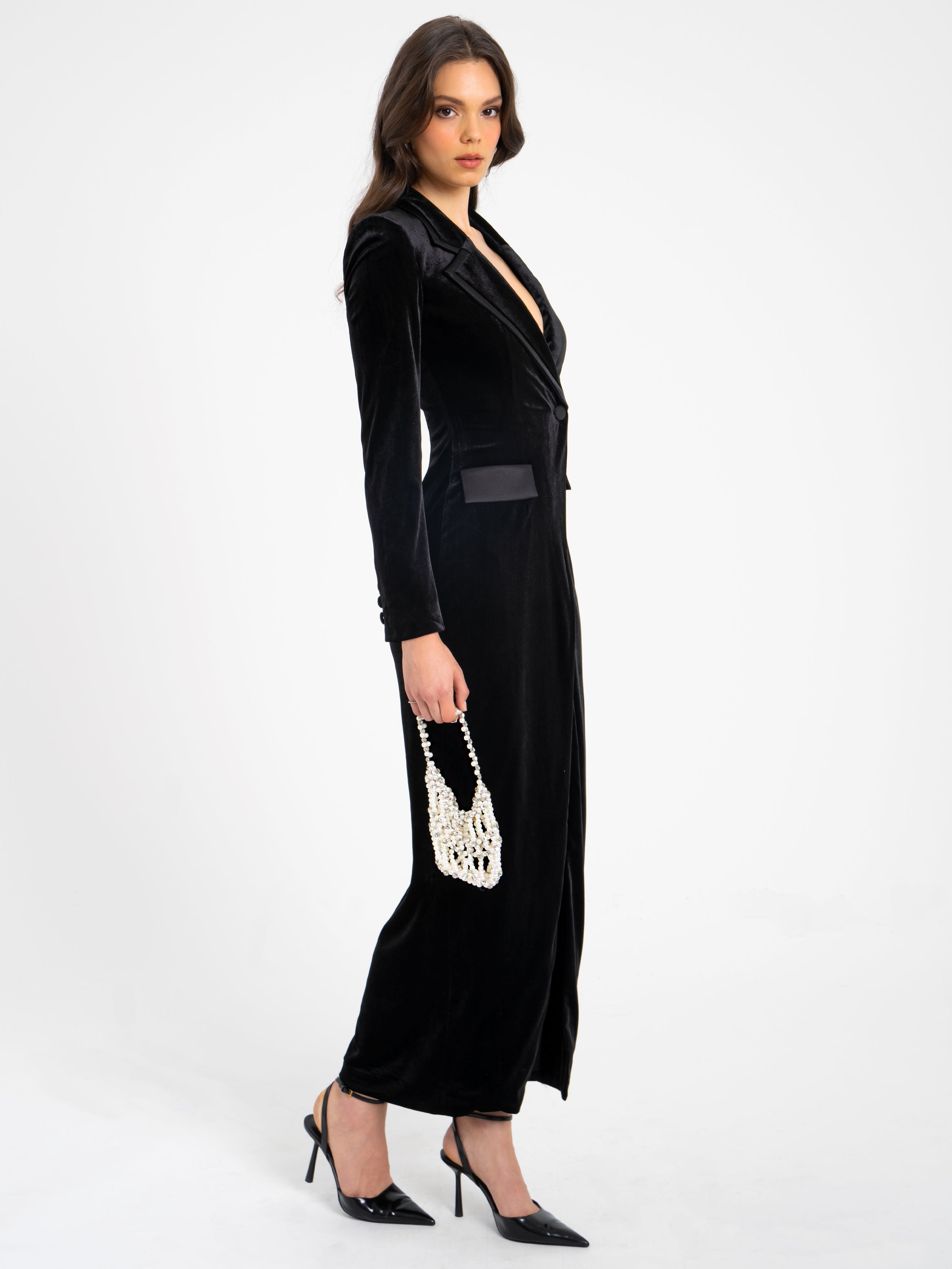 Willow Velvet High Slit Blazer Gown