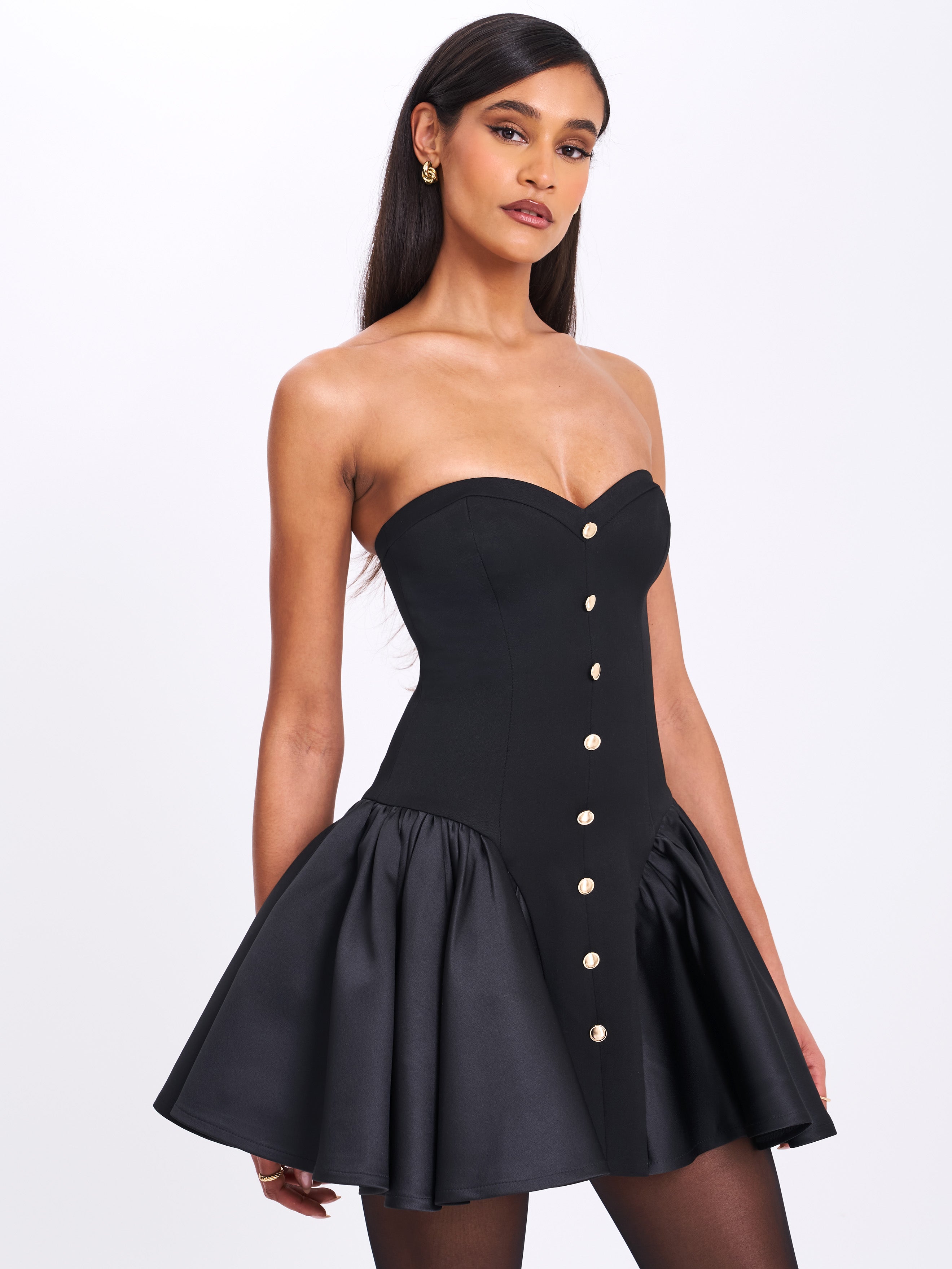 Kaden Black Drop Waist Mini Puffy Dress