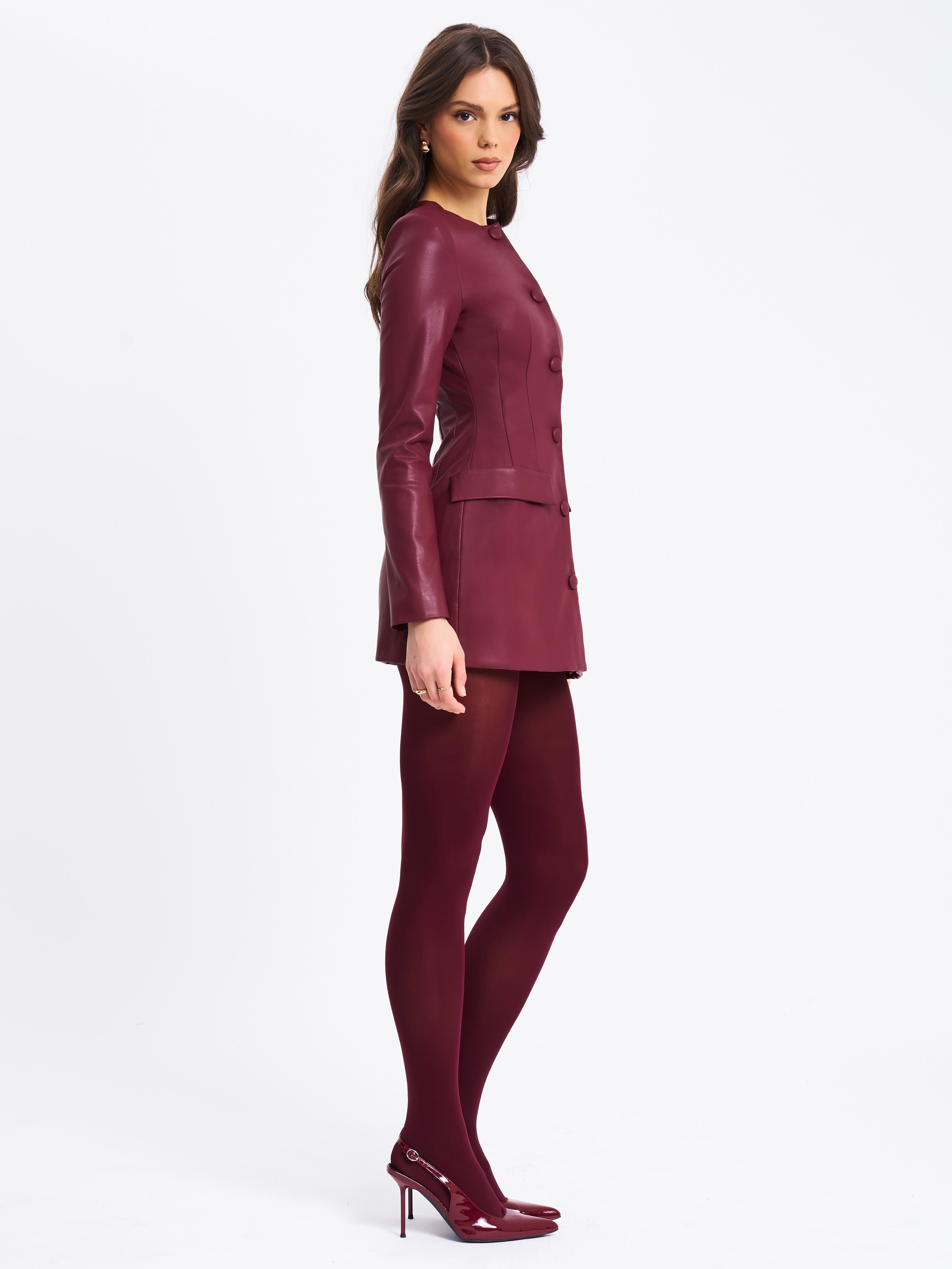 Baila Burgundy Vegan Leather Blazer Mini Dress