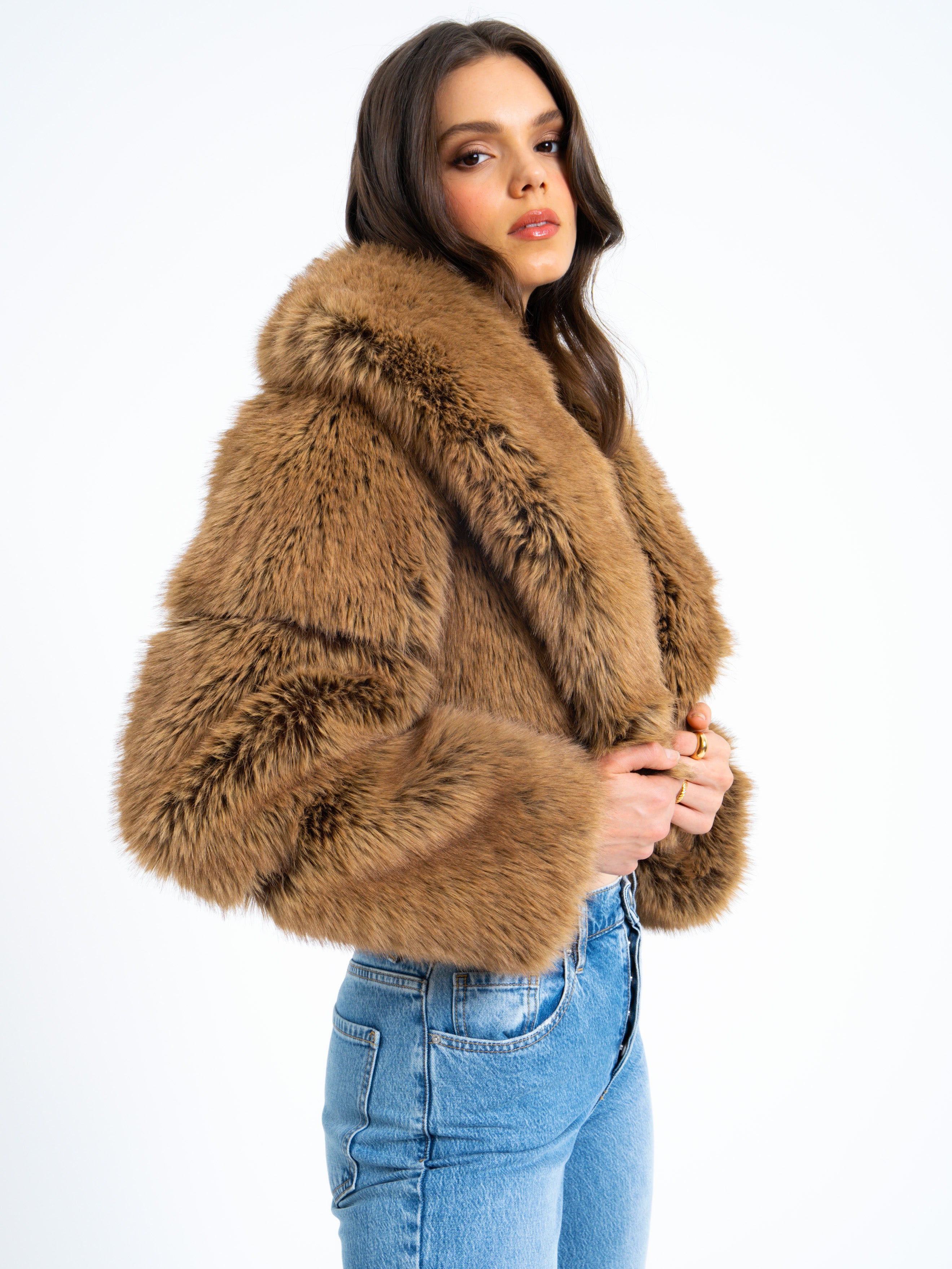 Yadavi Brown Vegan Fur Cropped Jacket