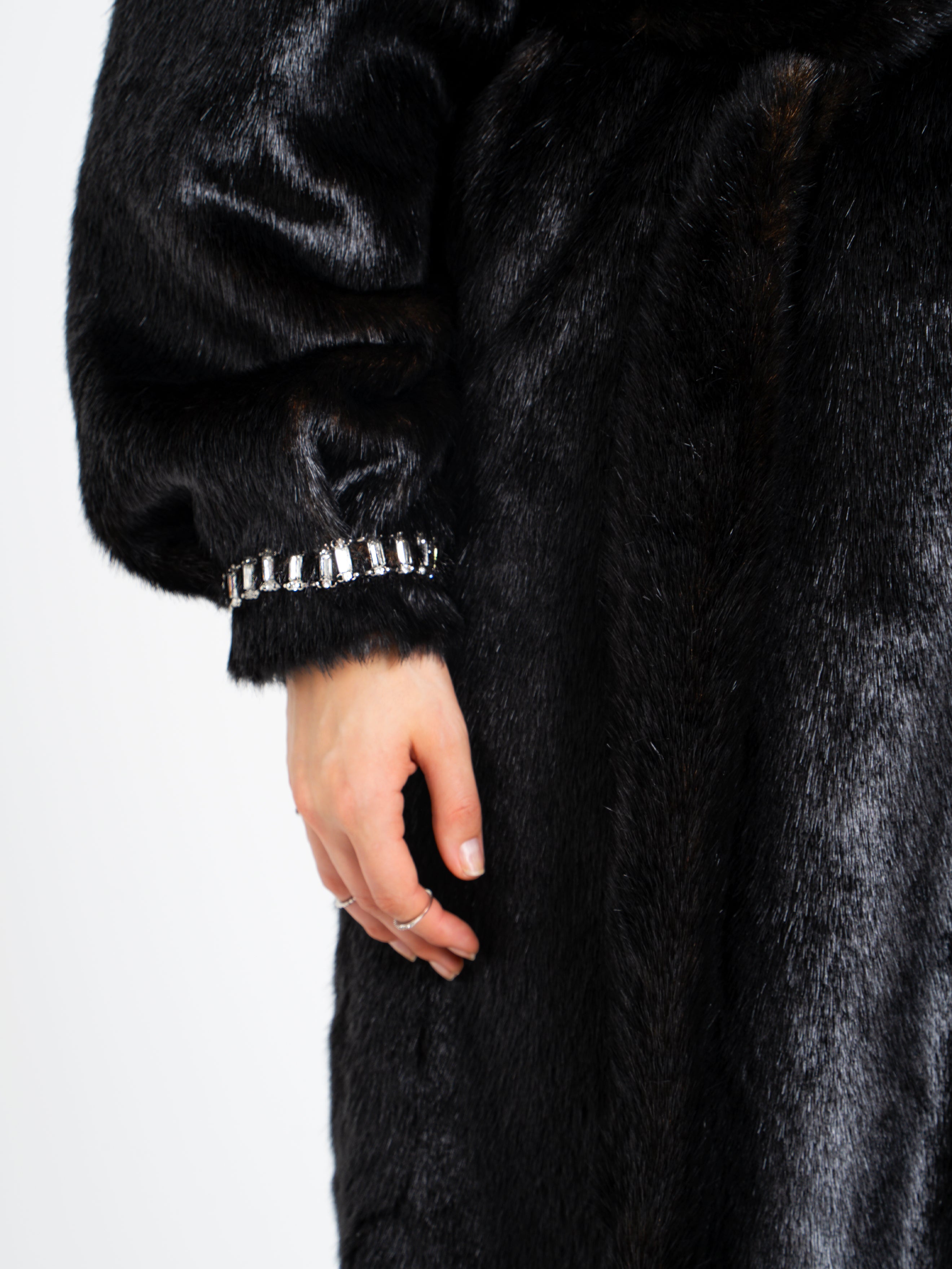 Yahia Black Vegan Long Faux Mink Coat