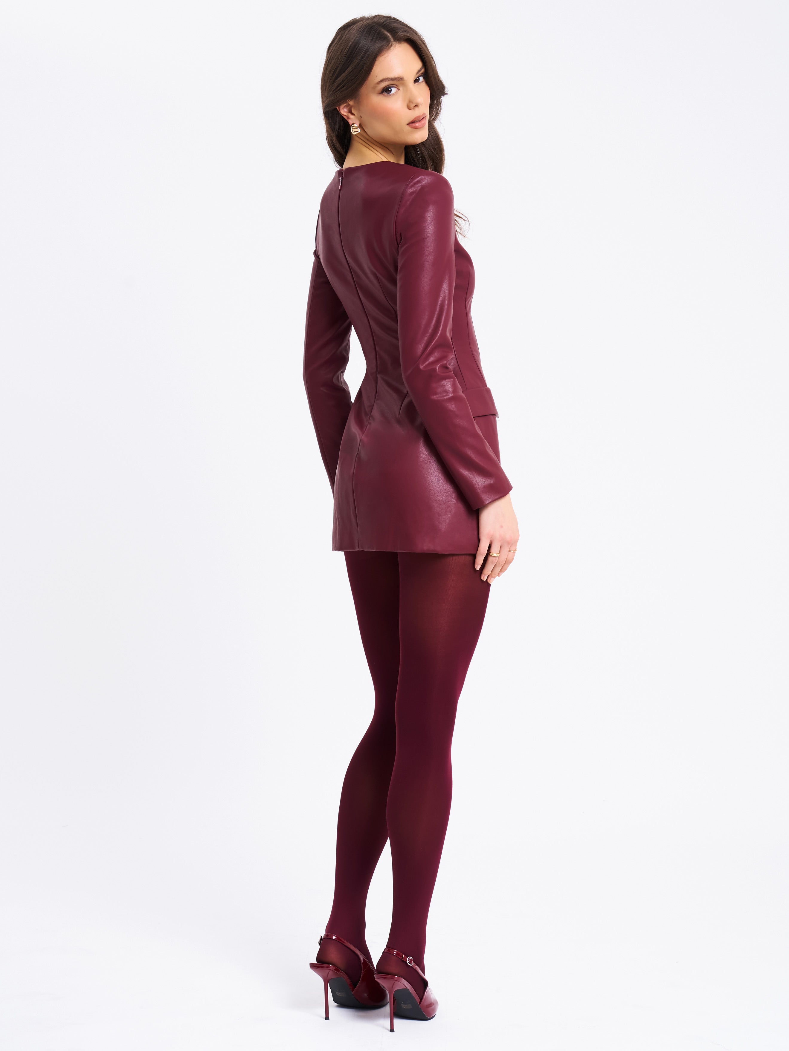 Baila Burgundy Vegan Leather Blazer Mini Dress