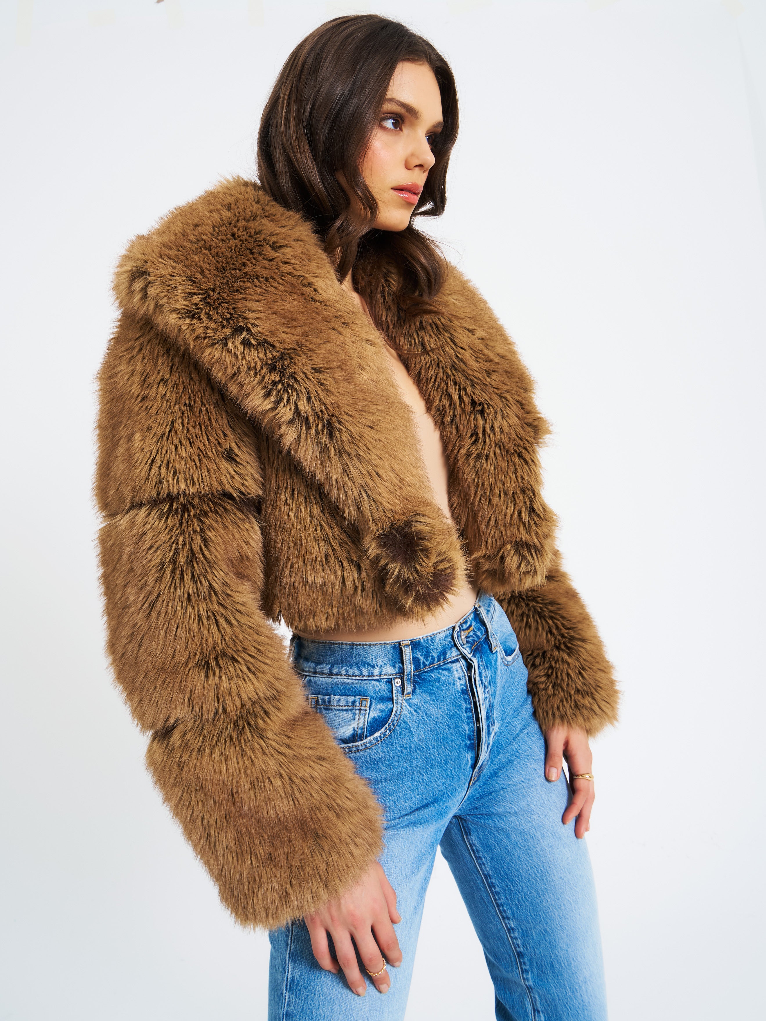 Yadavi Brown Vegan Fur Cropped Jacket