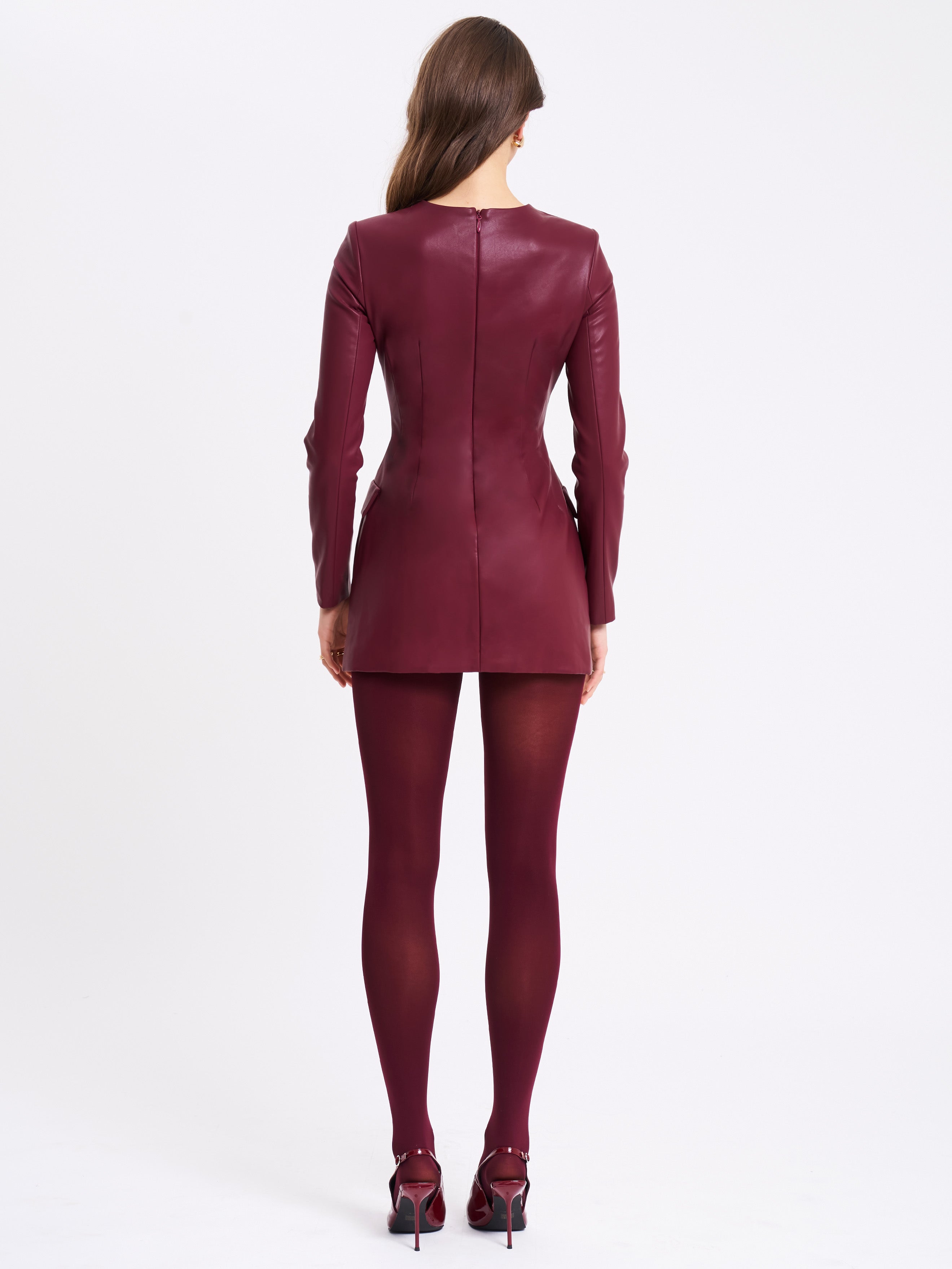 Baila Burgundy Vegan Leather Blazer Mini Dress