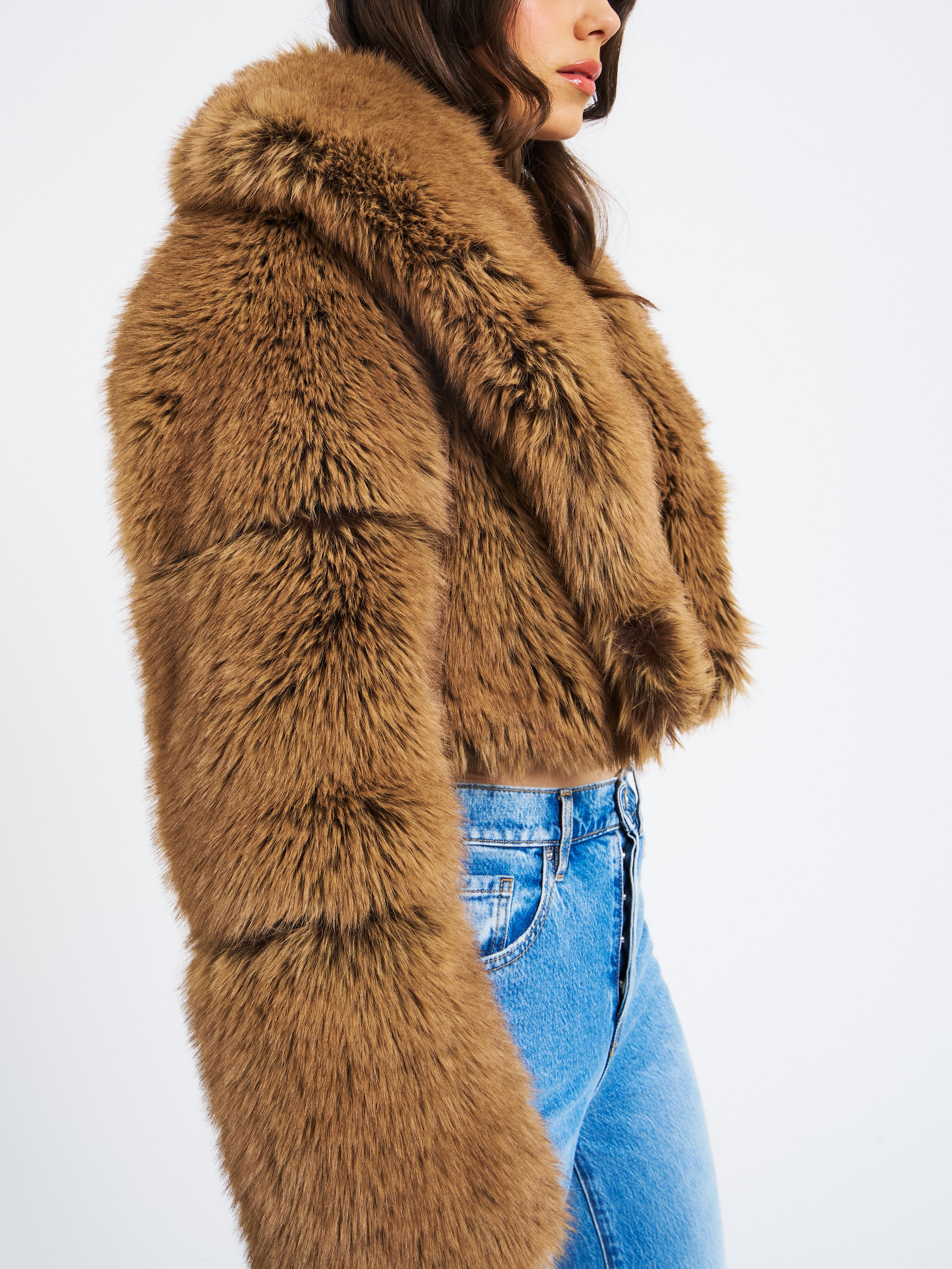 Yadavi Brown Vegan Fur Cropped Jacket