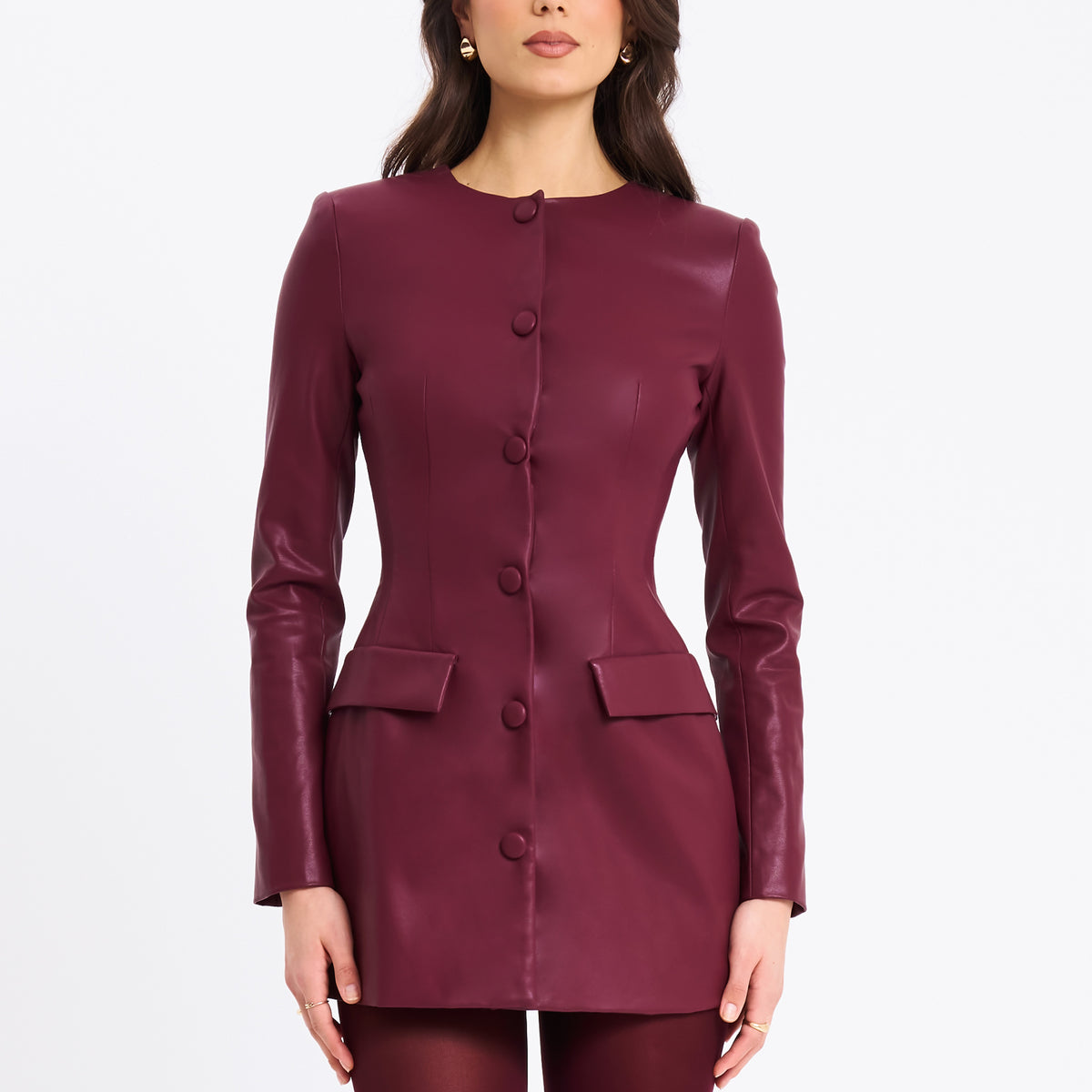 burgundy leather dress mini Miss Circle Women Baila Burgundy Faux Leather Blazer Mini Dress