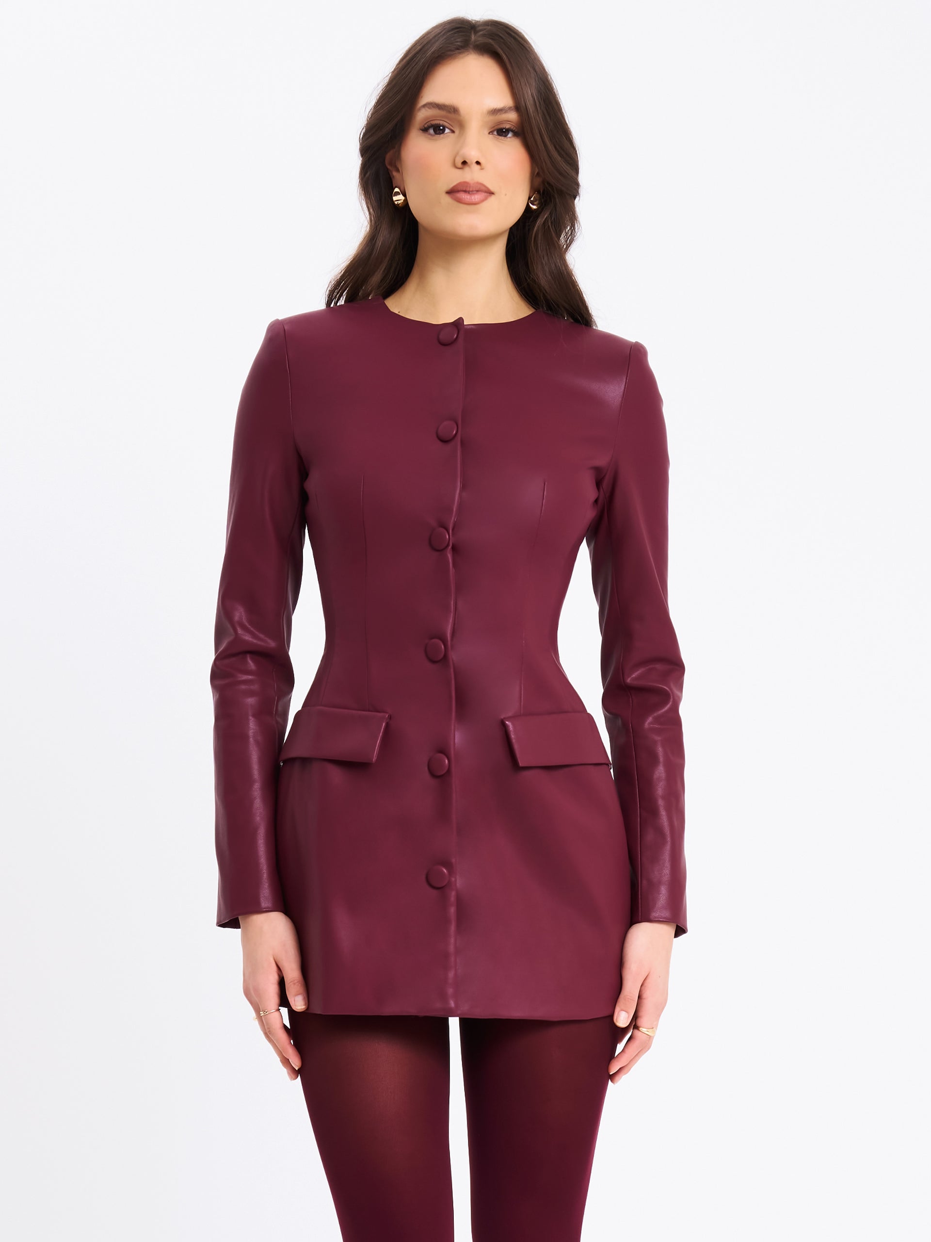 Miss Circle Faux Leather Blazer Mini Dress Miss Circle Faux Leather Blazer Mini Dress