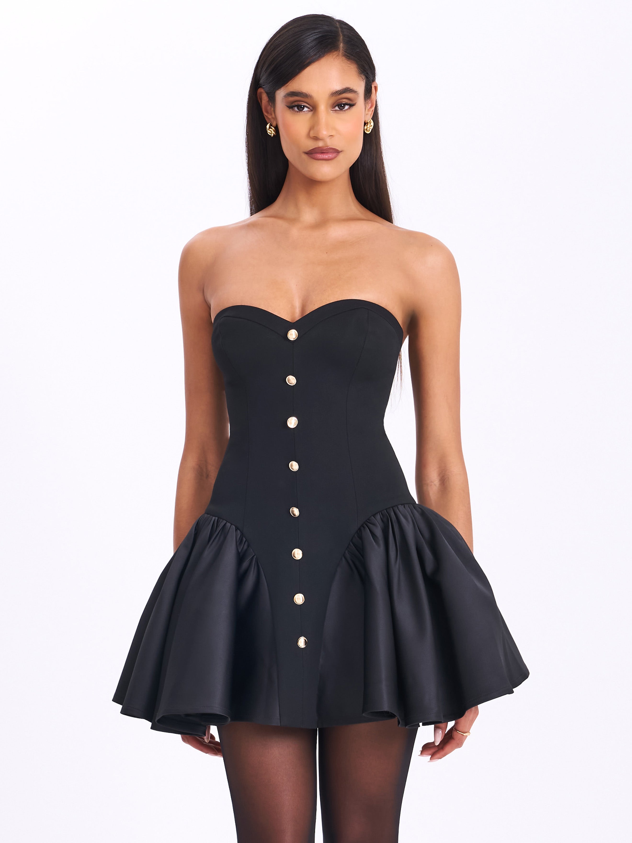 Kaden Black Drop Waist Mini Puffy Dress