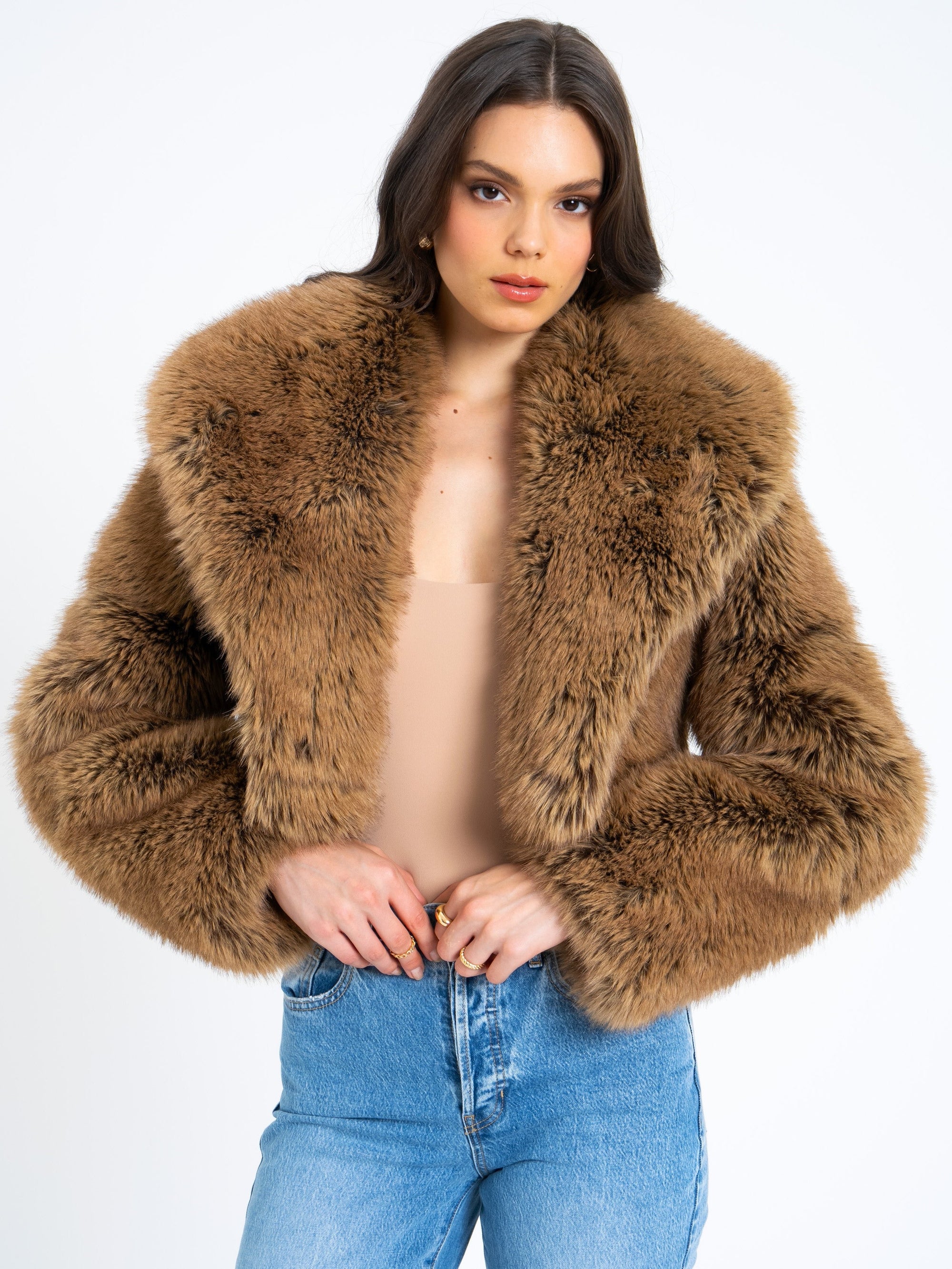 Eco-Fur Cropped Jacket Beige