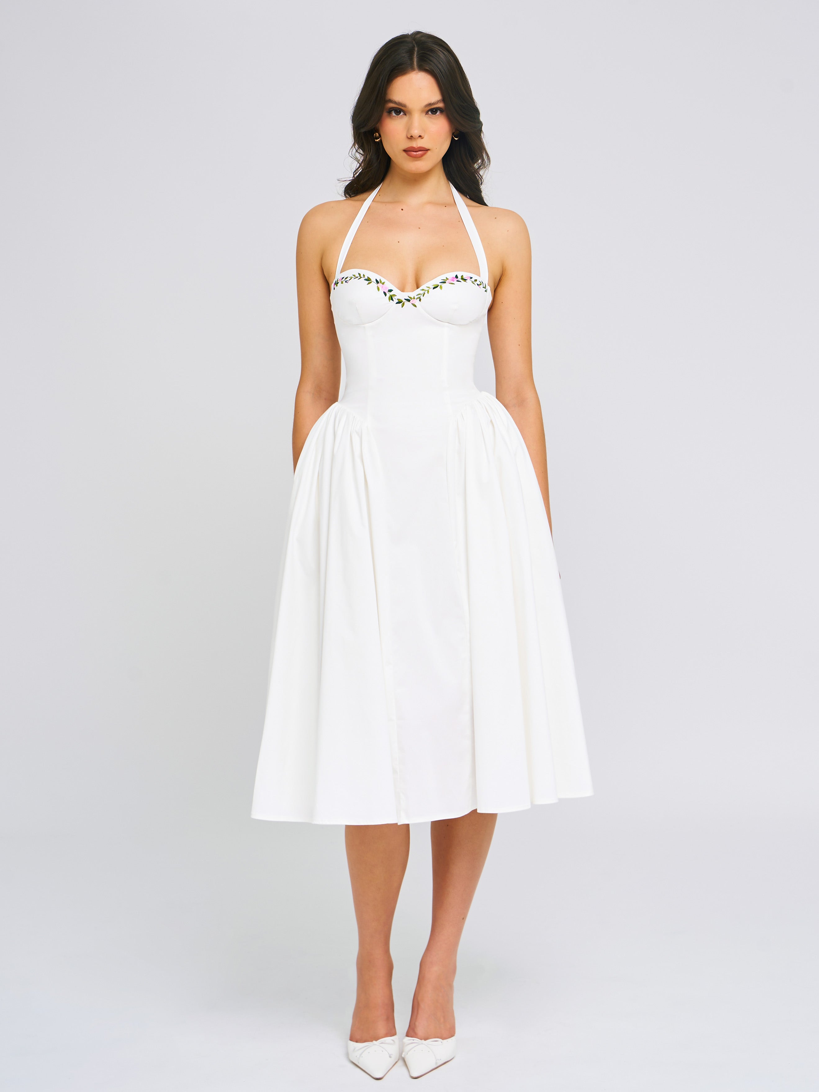 Gianna White Embroidered Halter Maxi Dress