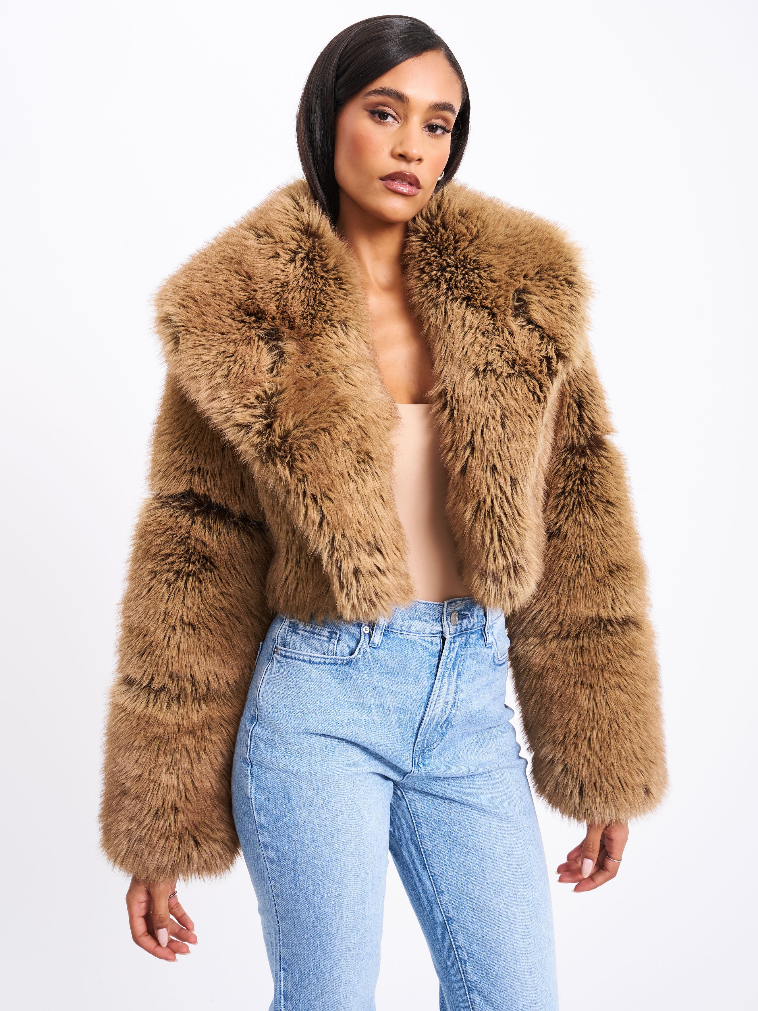 Yadavi Brown Vegan Fur Cropped Jacket