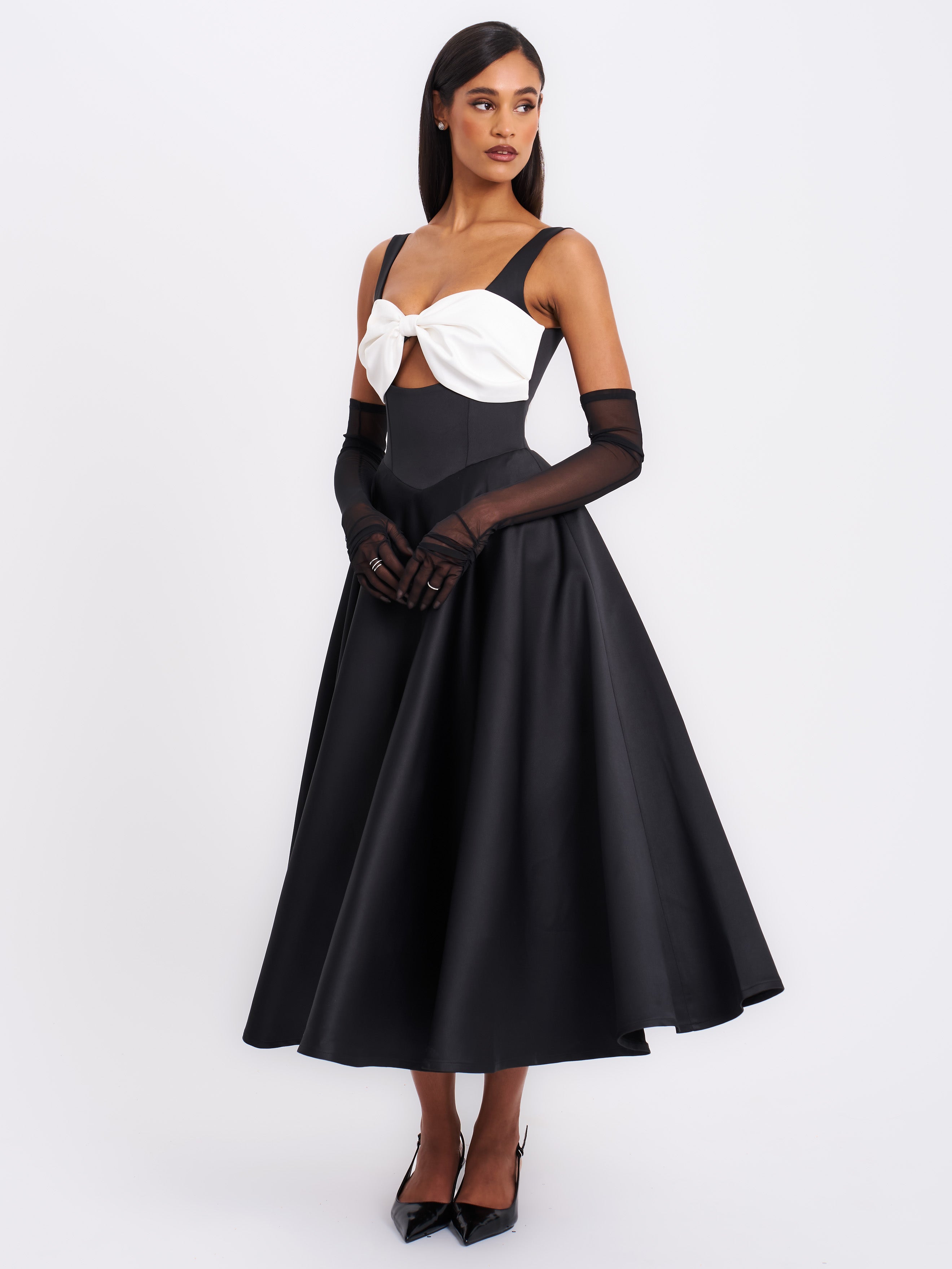 Edda Black Maxi Gown with White Bow