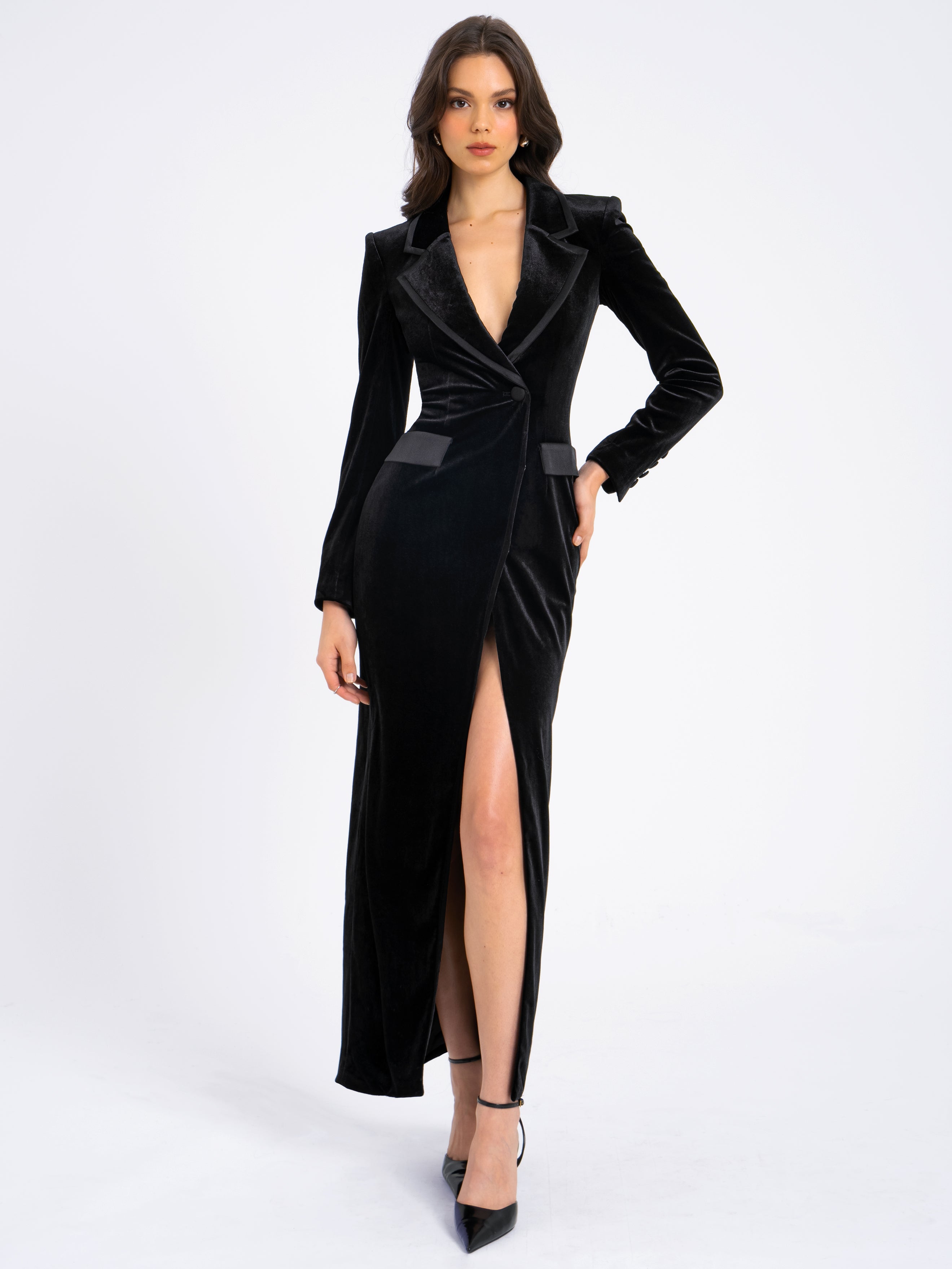 Willow Velvet High Slit Blazer Gown