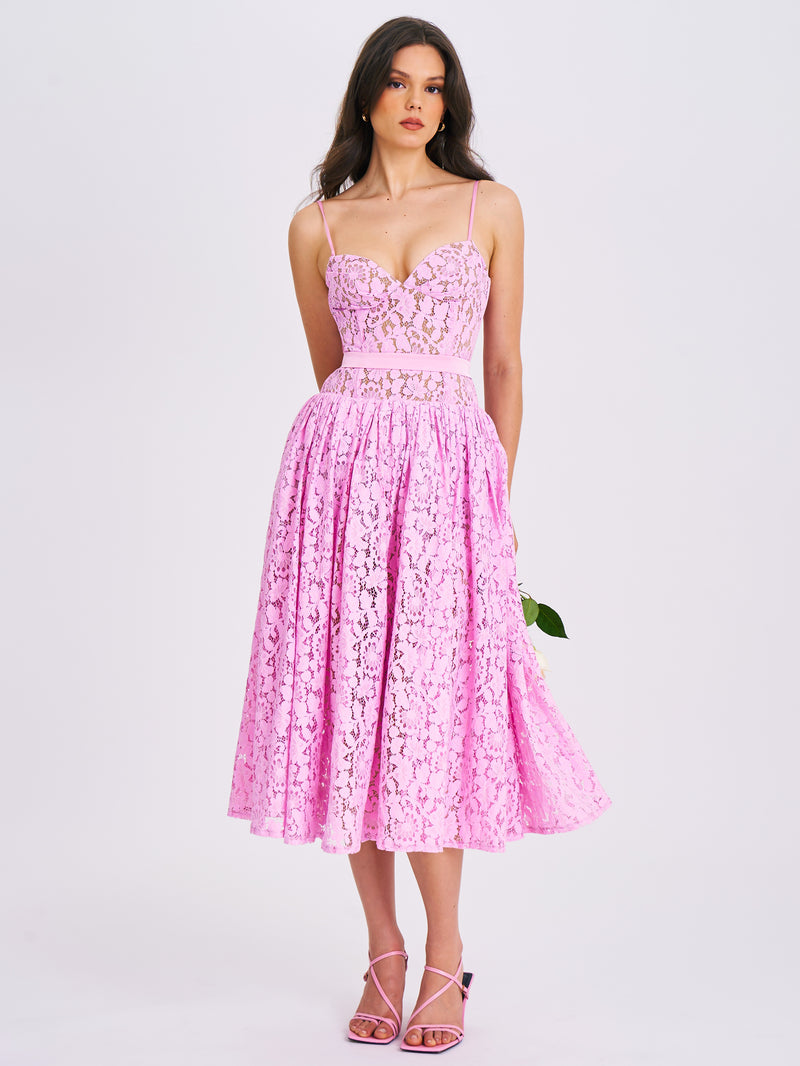 Lorena Pink Lace Drop Waist Midi Sundress