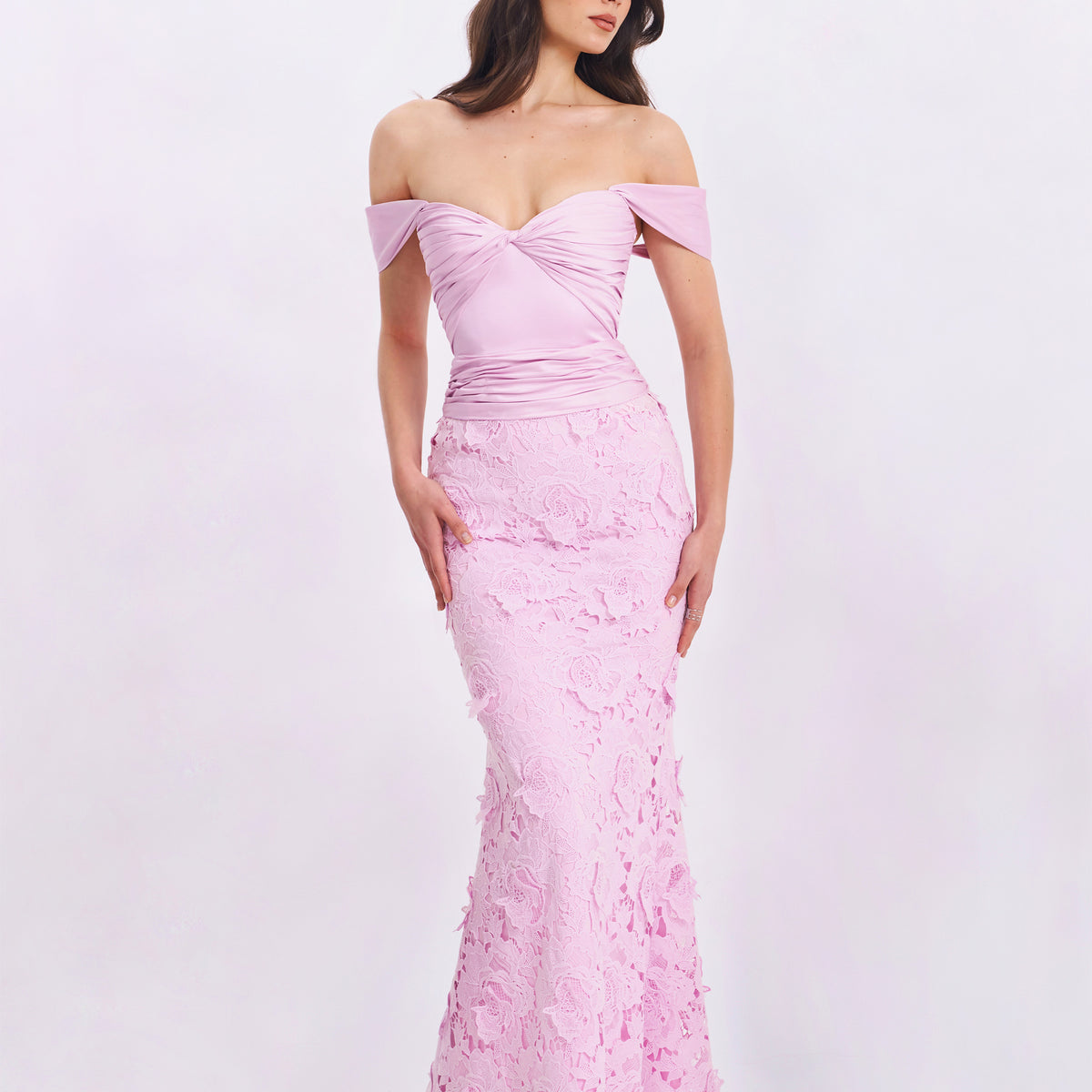 pink floral mermaid dress Dahlia Pink Floral Lace Mermaid Gown (Archive Sale)
